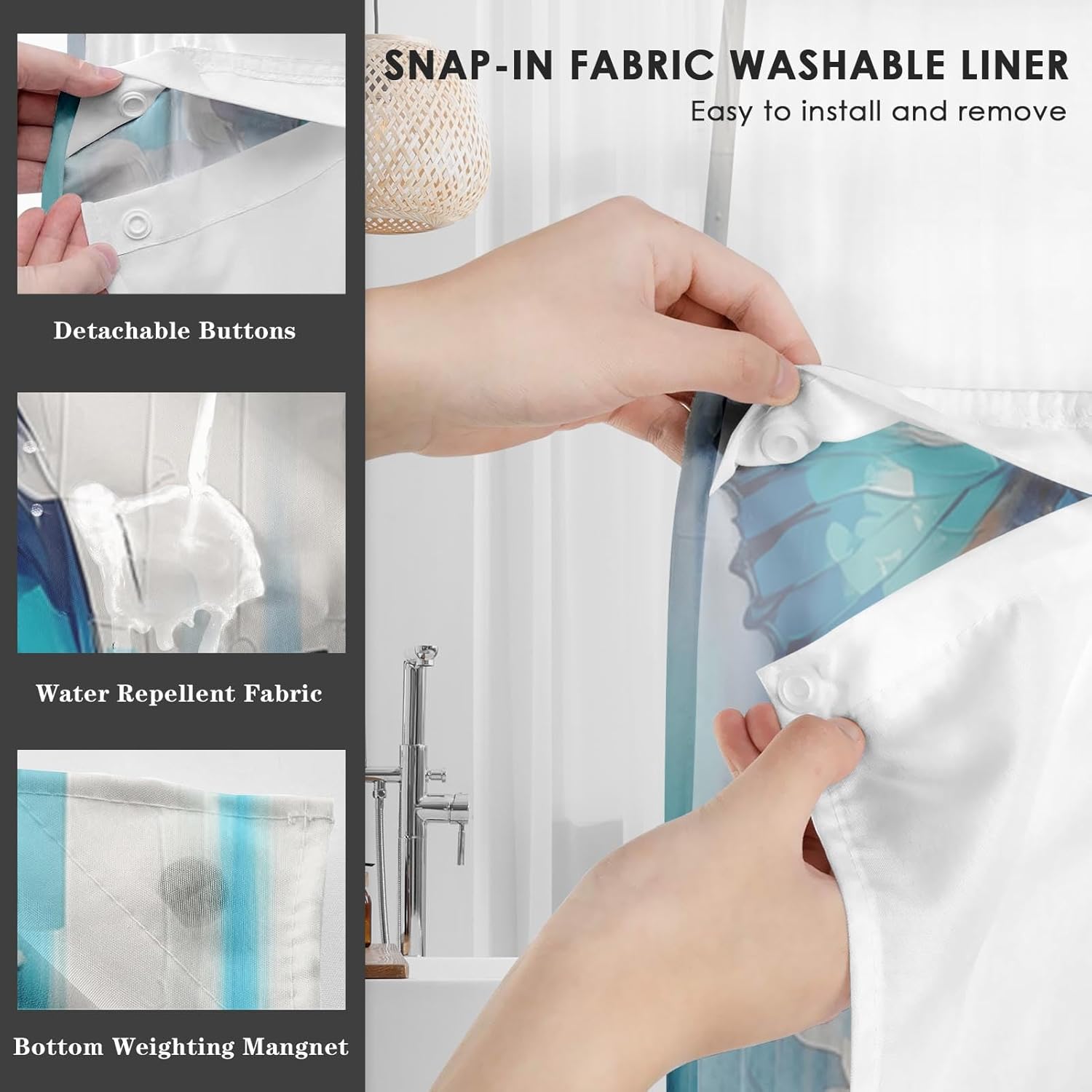 Nesphy No Hook Blue Butterfly Shower Curtain Set 1