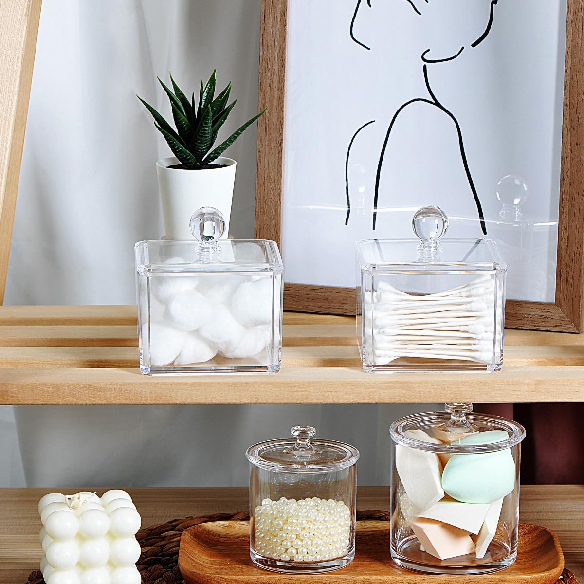 SheeChung Clear Acrylic Q-tip Holder Bathroom Vanity Storage Organizer