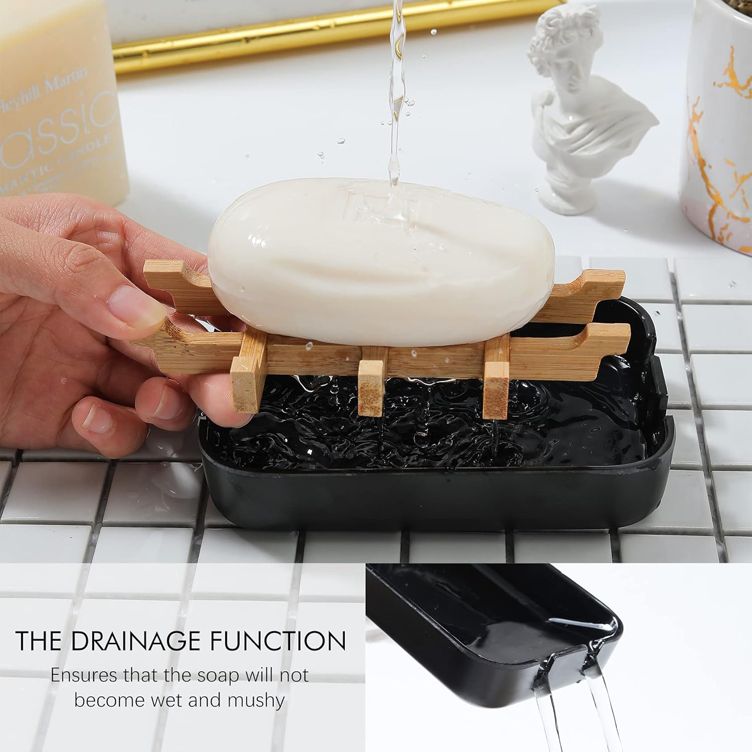 Leadiy Bamboo Soap Dish 100 Recycled Eco-Friendly Bathroom Holder