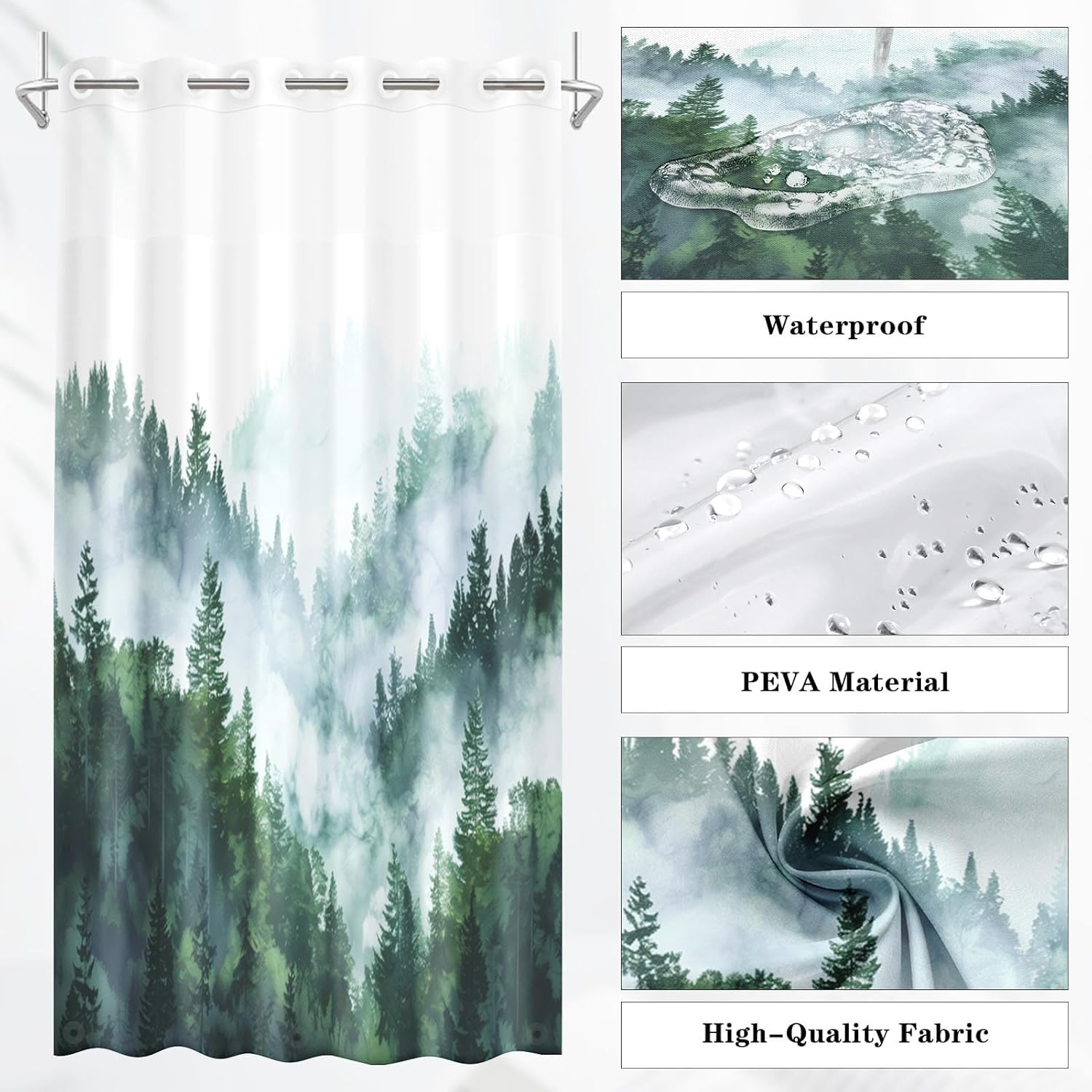 Nesphy Ombre Sage Green Shower Curtain Set with PEVA Liner and Transparent Window