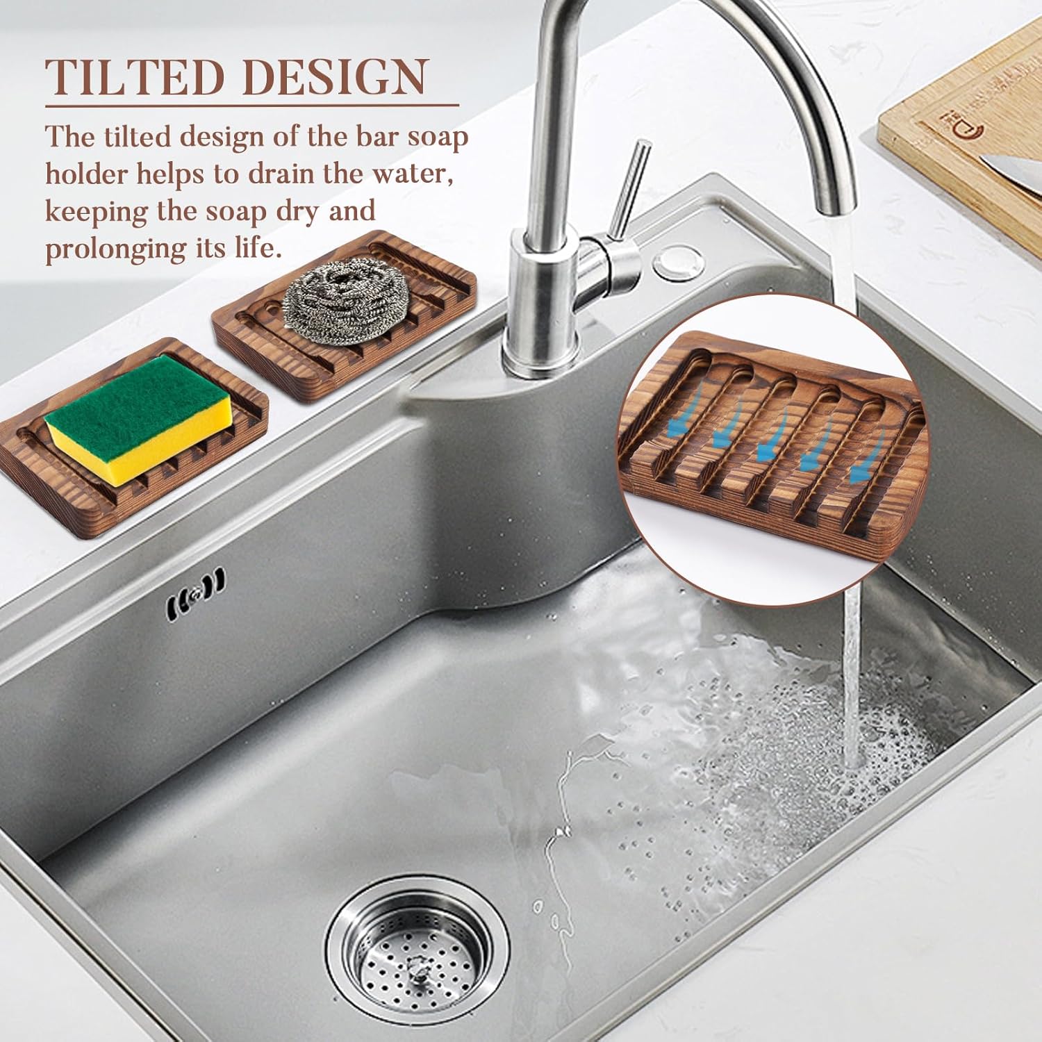 Wooden Soap Dish 3 Pack - Rustic Style Bathroom Kitchen Holder