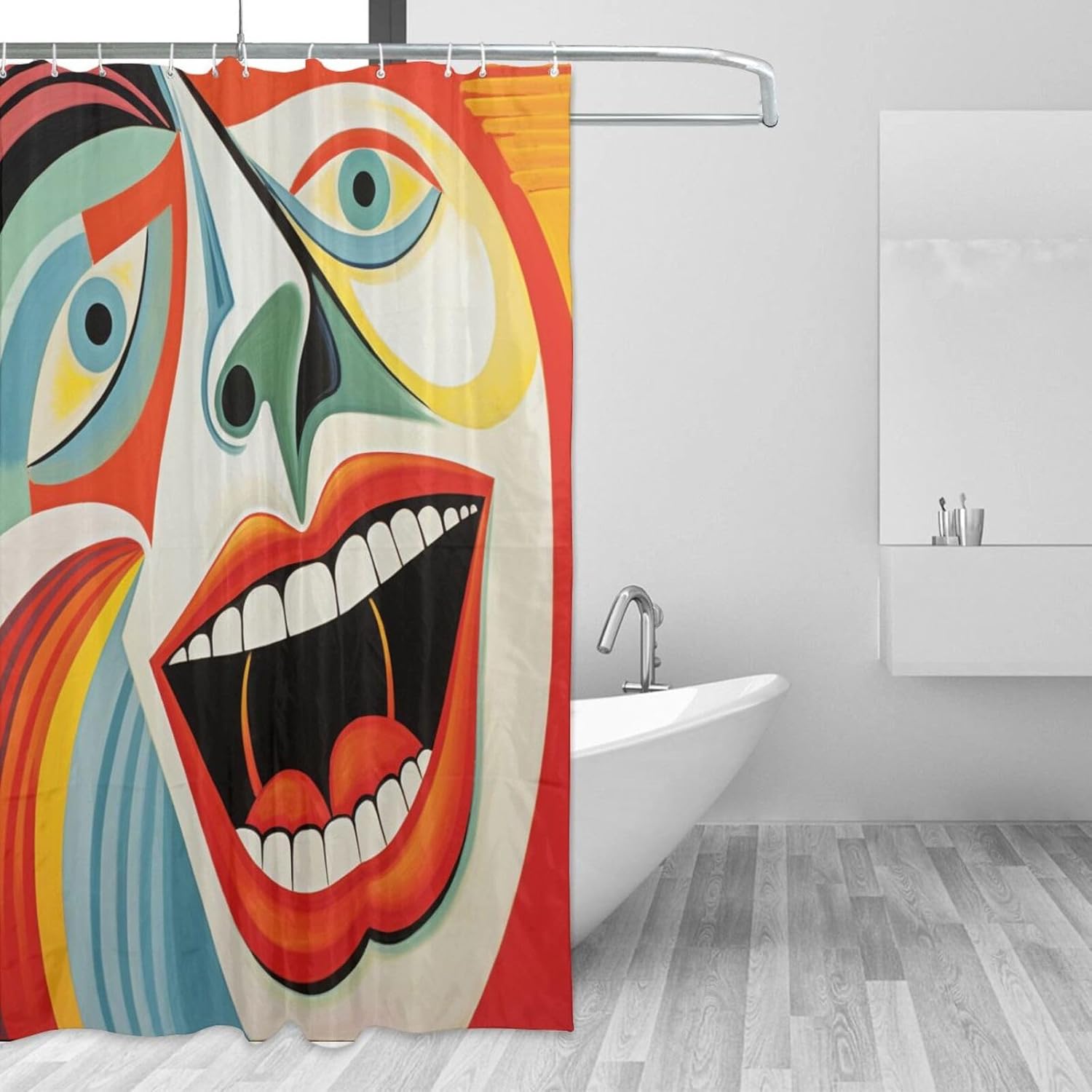 Laughing Girl Boho Shower Curtain Set with 12 Hooks 72x72in
