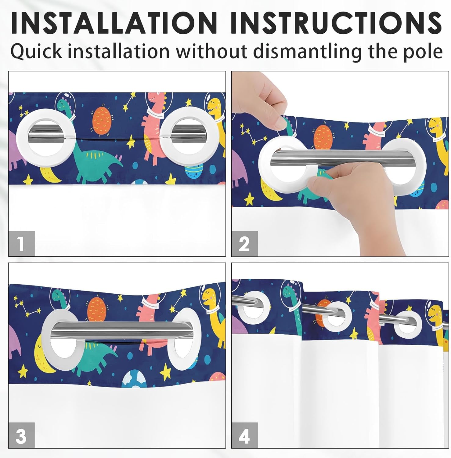 Nesphy Funny Space Dinosaurs Shower Curtain Set