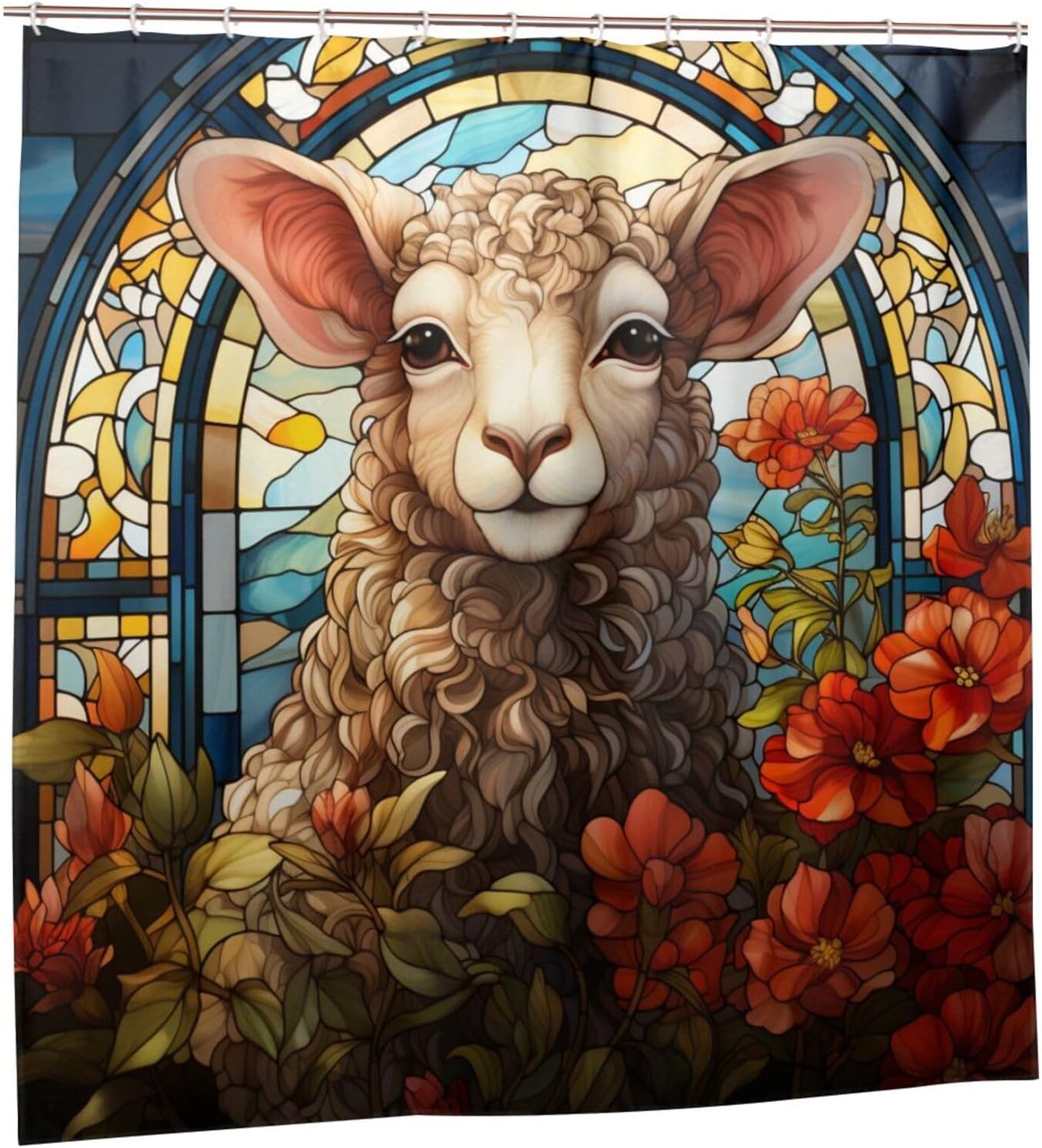 DAOWANGZUO Sheep Shower Curtain Set with 12 Hooks
