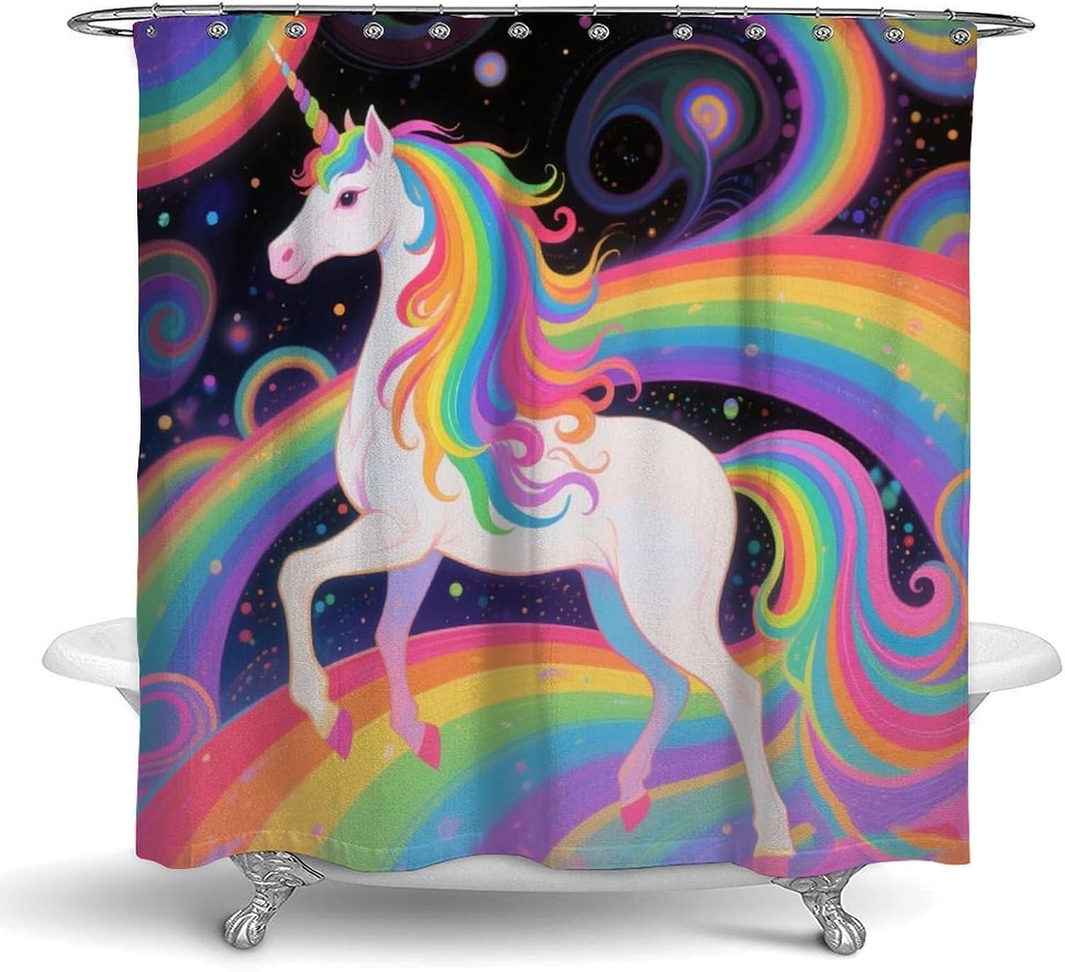OXJOIIS Trippy Rainbow Unicorn Shower Curtain Set
