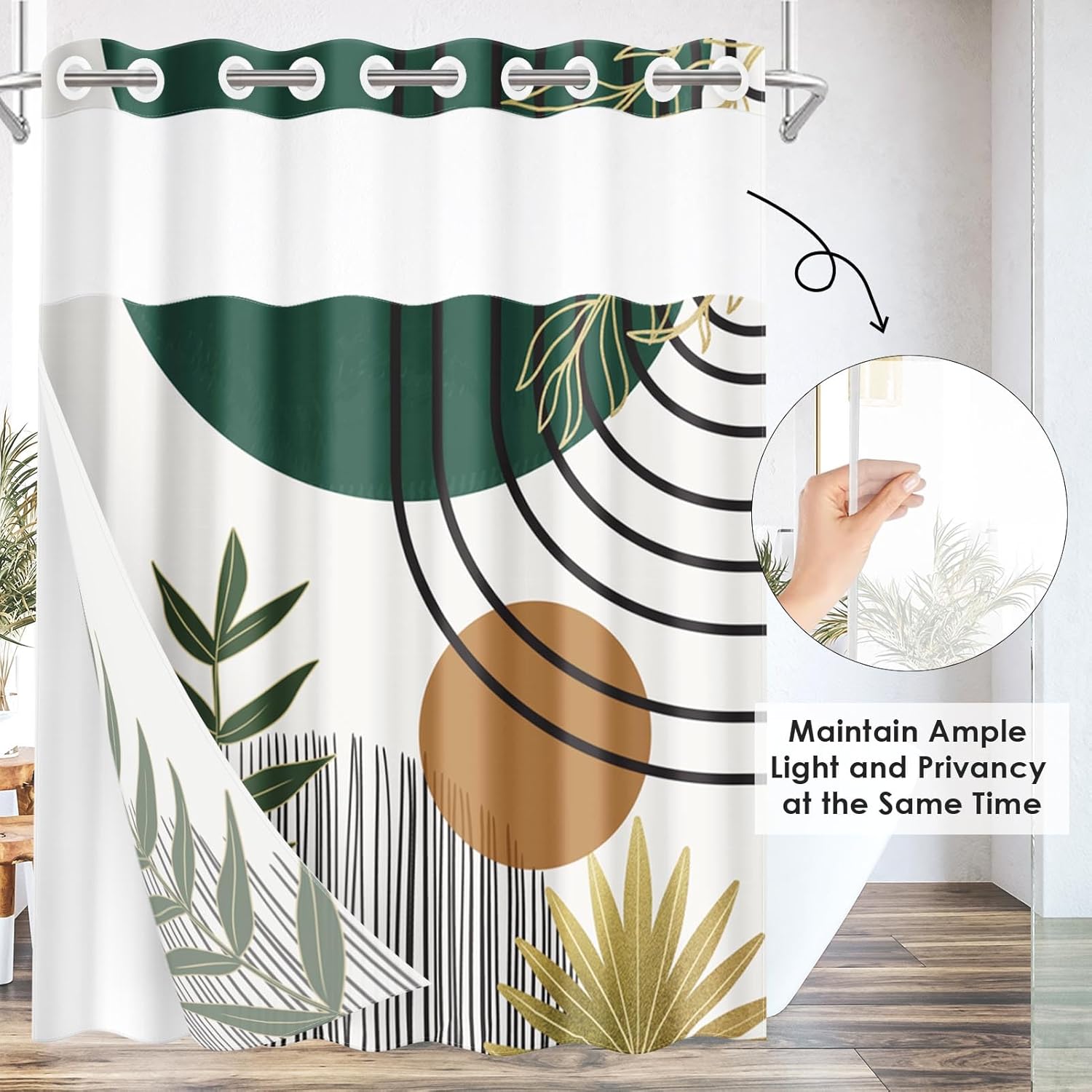 Nesphy Mid Century Green Boho Shower Curtain Set