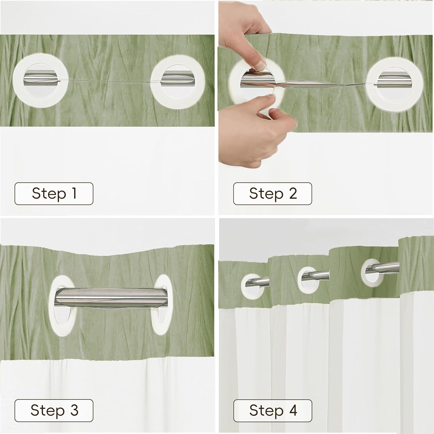 Sage Green Crumpled Shower Curtain Set with Snap-in Liner - 72x72