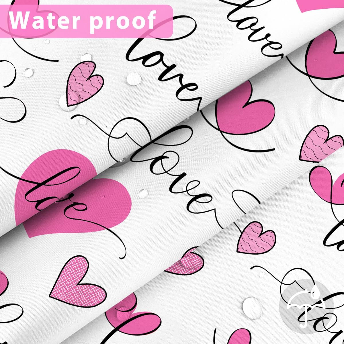 Modern Pink Heart Shower Curtain Set with 12 Hooks