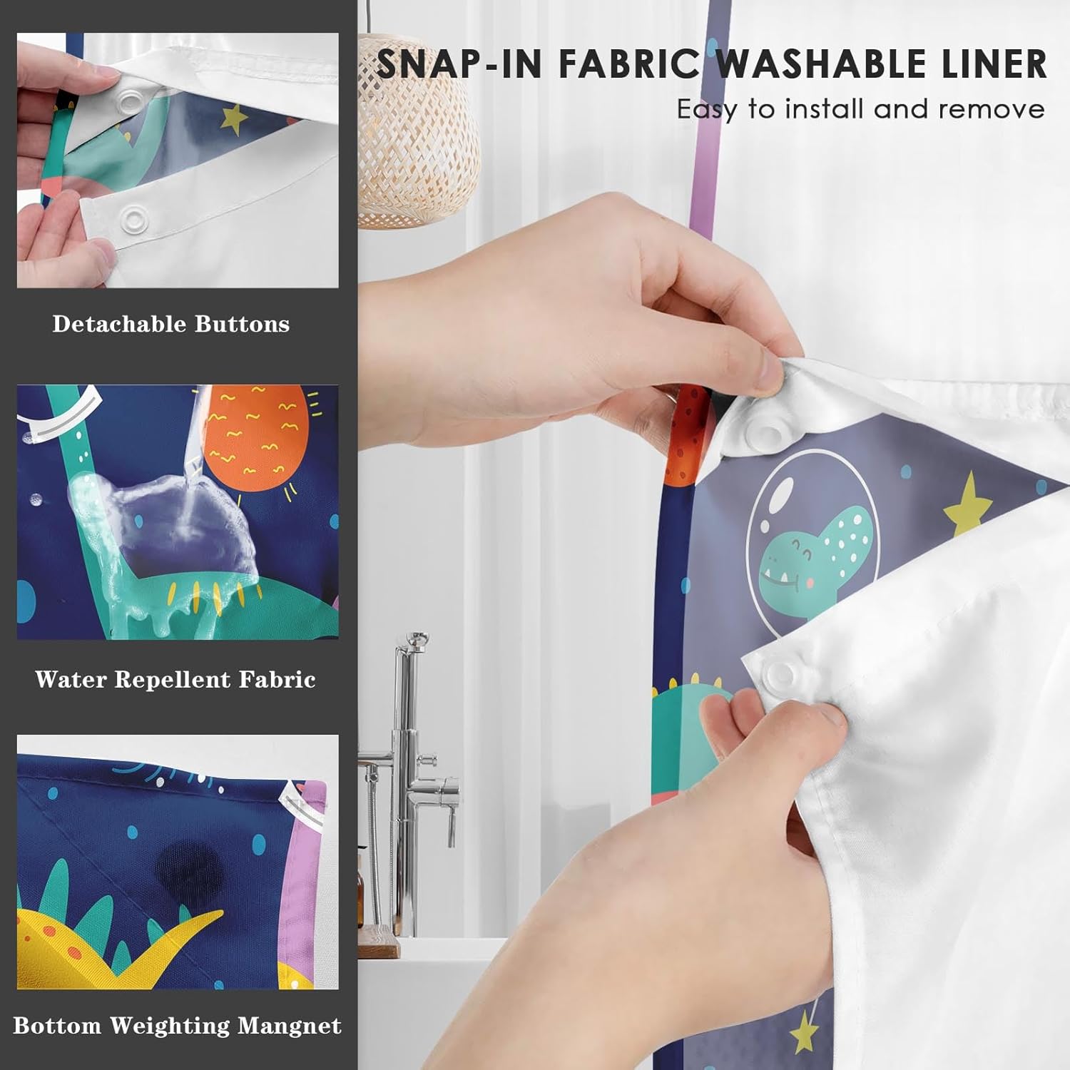 Nesphy Funny Space Dinosaurs Shower Curtain Set