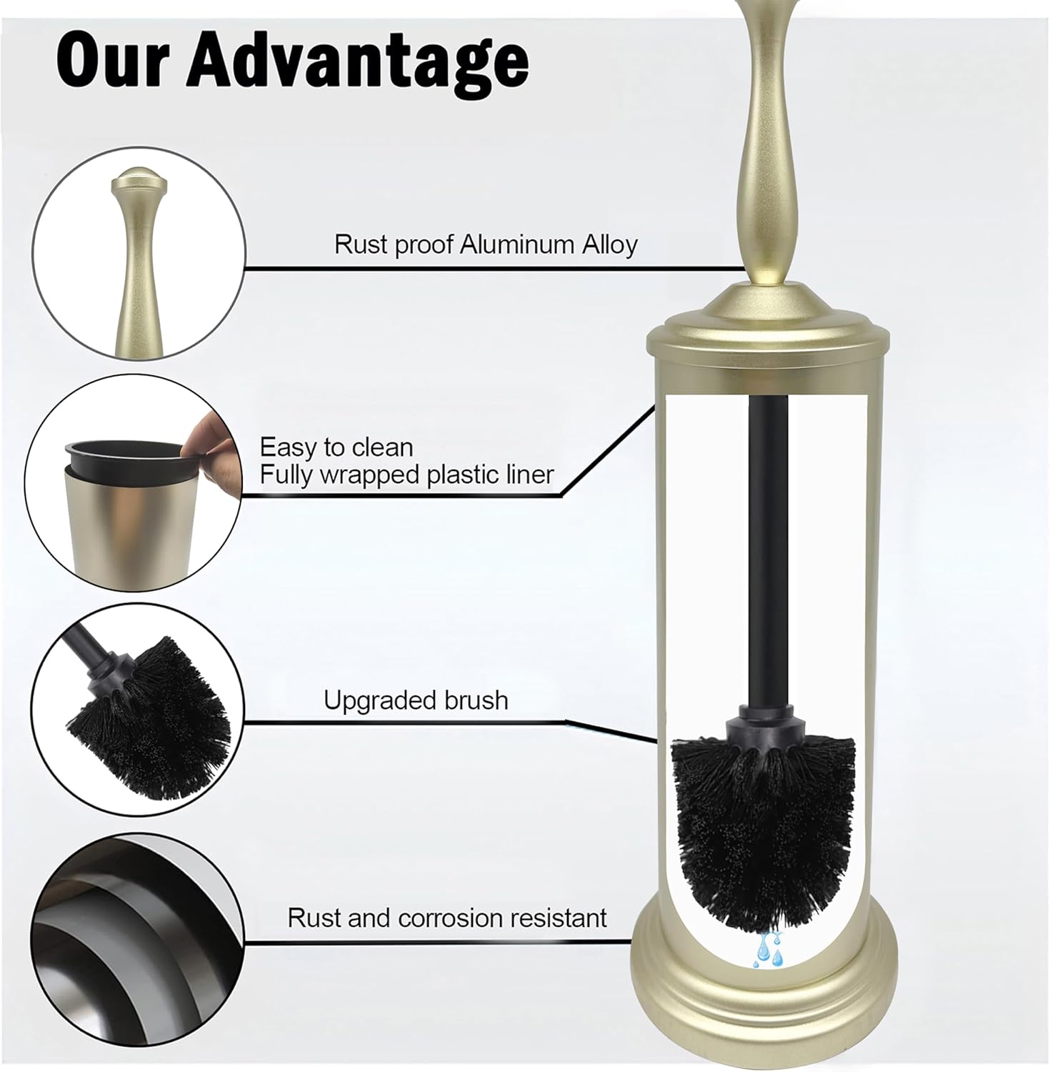 Satin Matte Gold Toilet Bowl Brush with Holder
