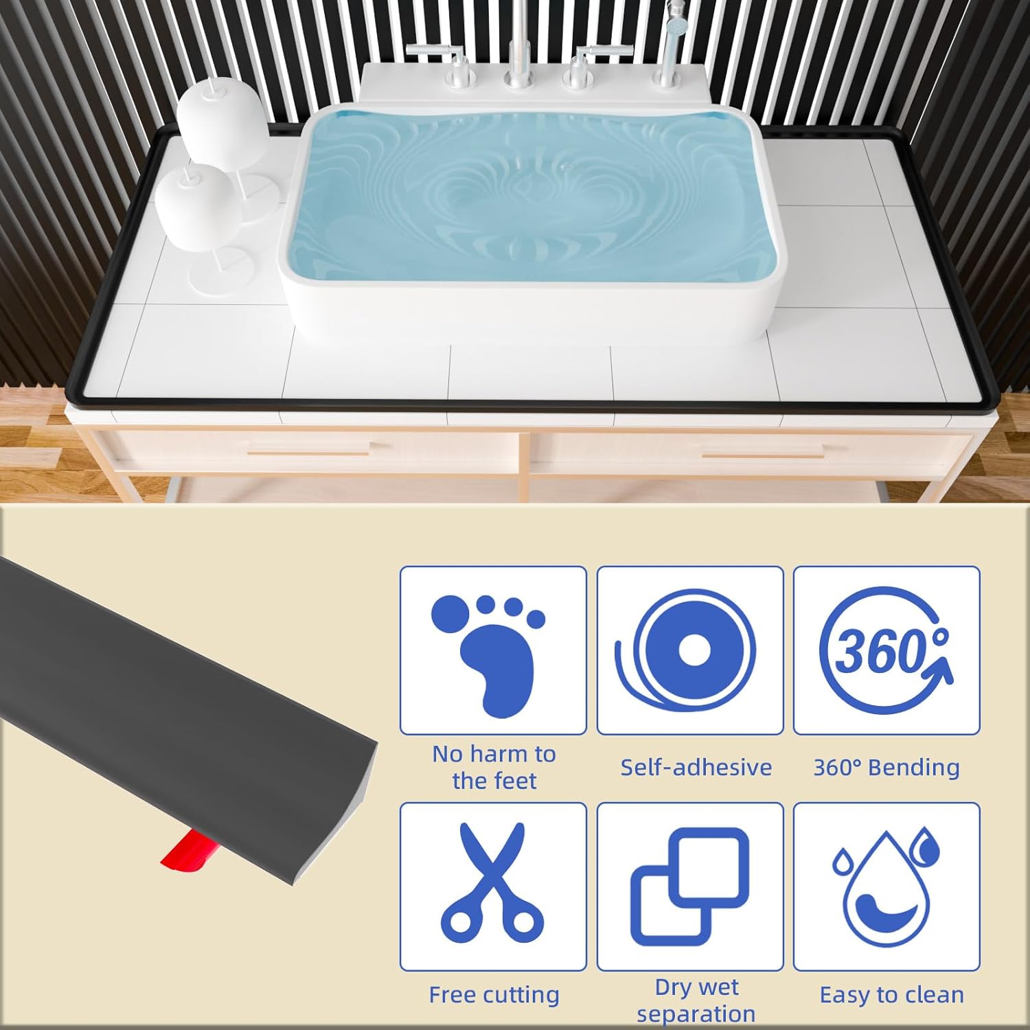 Symyda Collapsible Shower Water Dam Barrier Black 08M