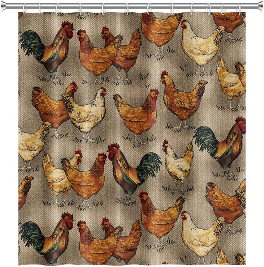 DORCEV 65x72inch Rustic Farm Animal Chicken Shower Curtain