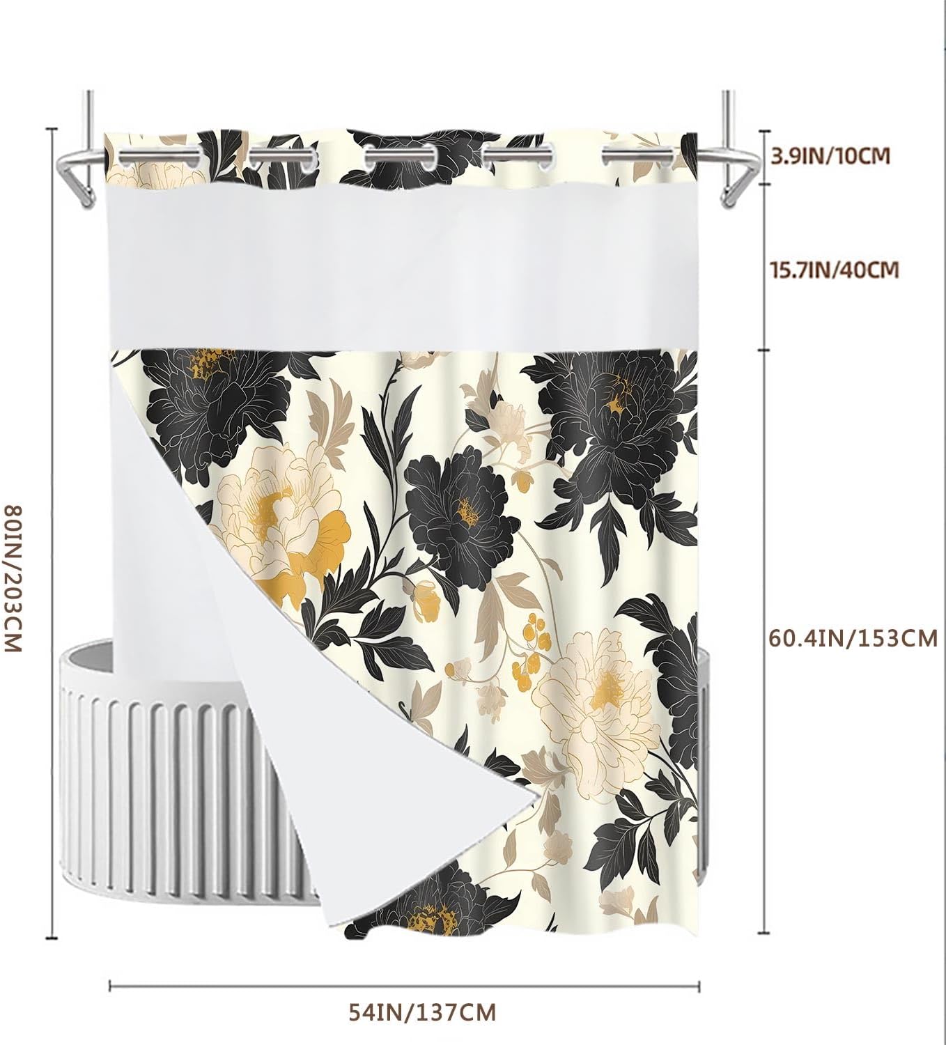Gdmoon Boho Floral Shower Curtain Set 54x80in