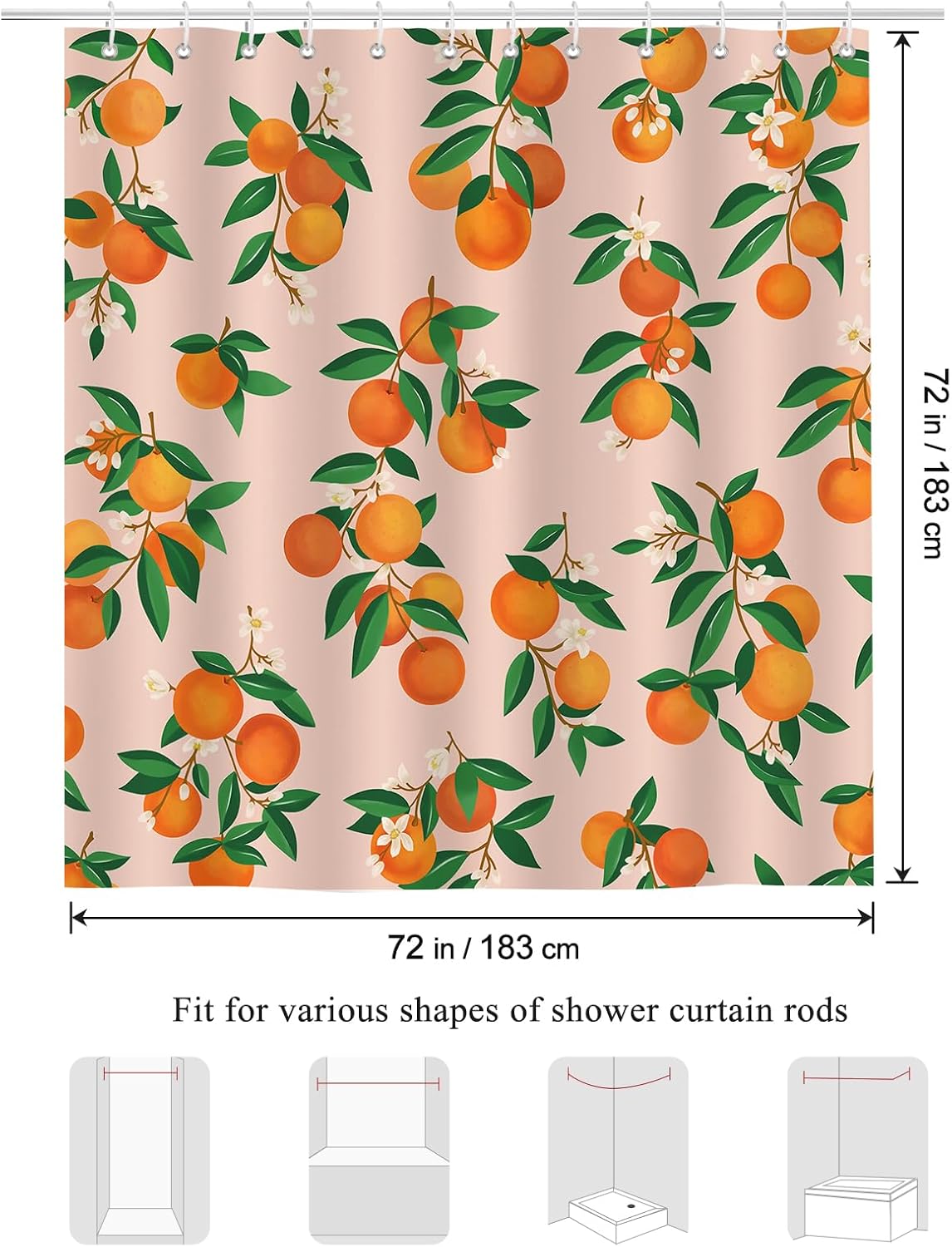 Bonhause Orange Shower Curtain with 12 Hooks