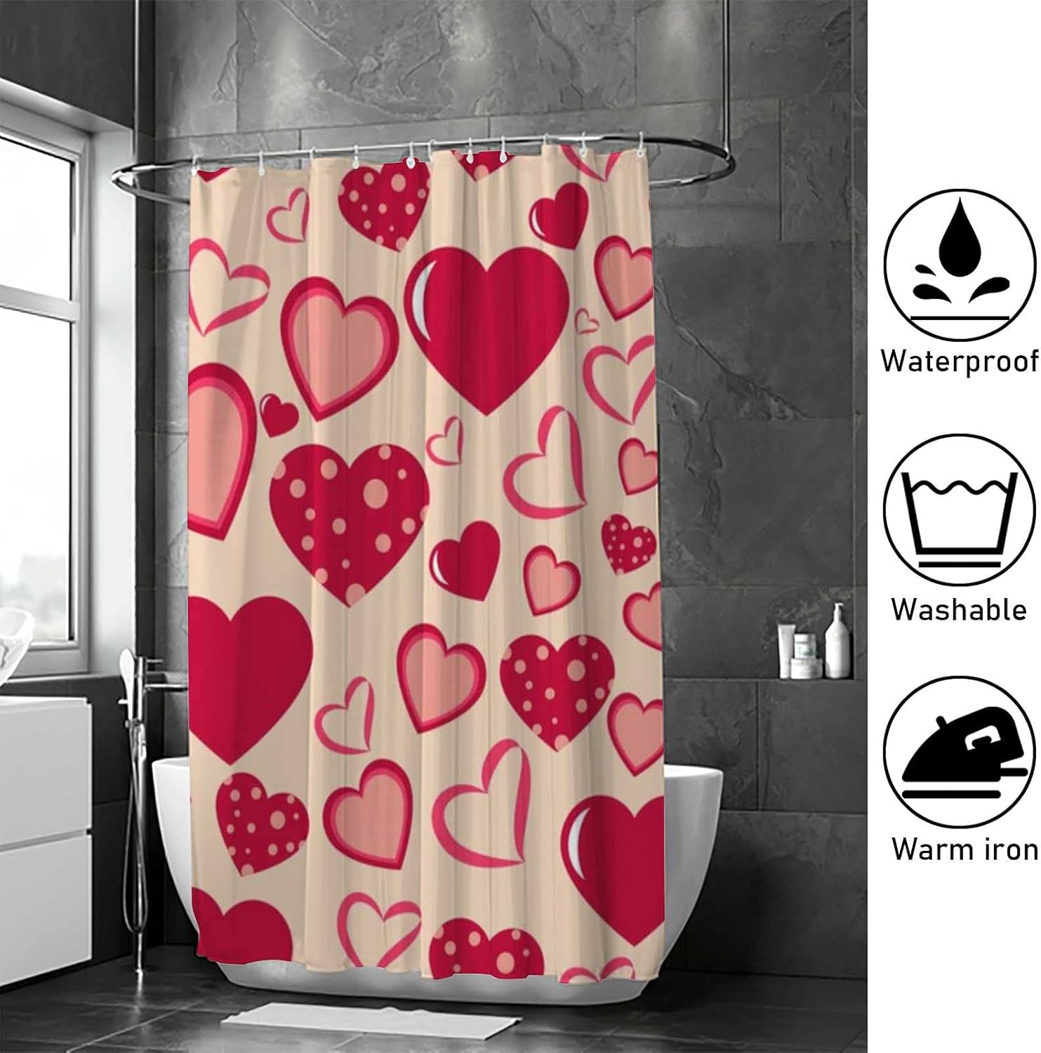 Hapuxt Waterproof Shower Curtain with 12 Hooks 60x72 Inch