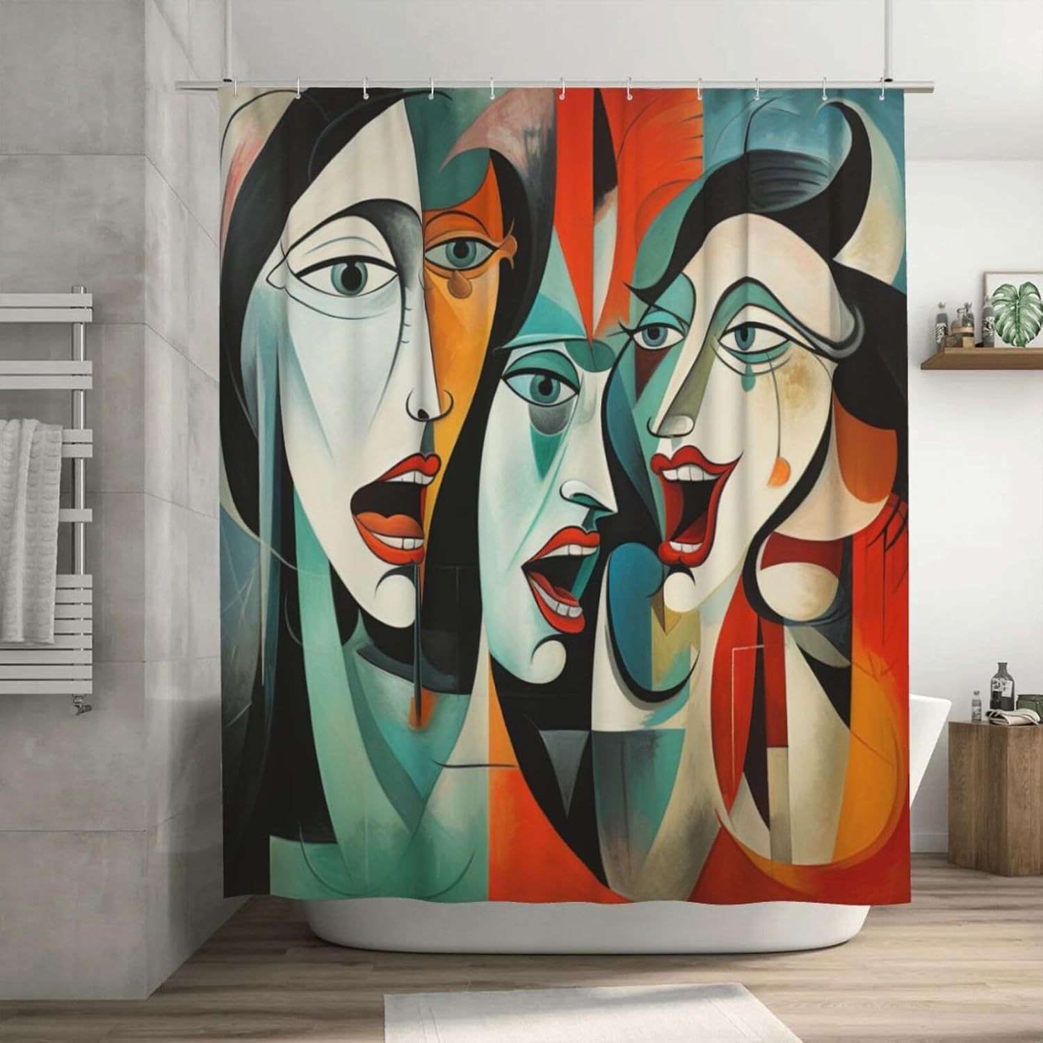 DAOWANGZUO Abstract Boho Shower Curtain Set with 12 Hooks