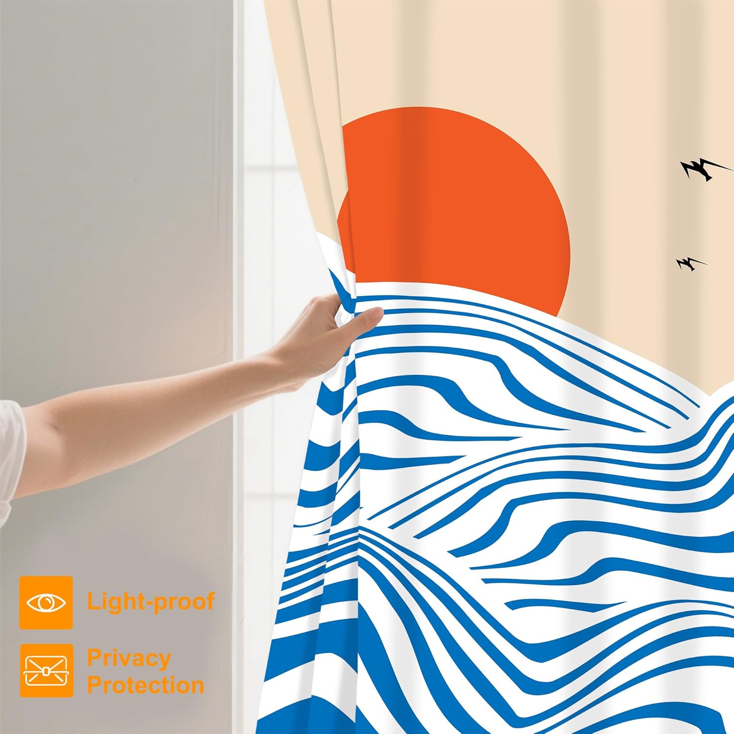 Ocean Waves Shower Curtain with Hooks 72x72 Inch