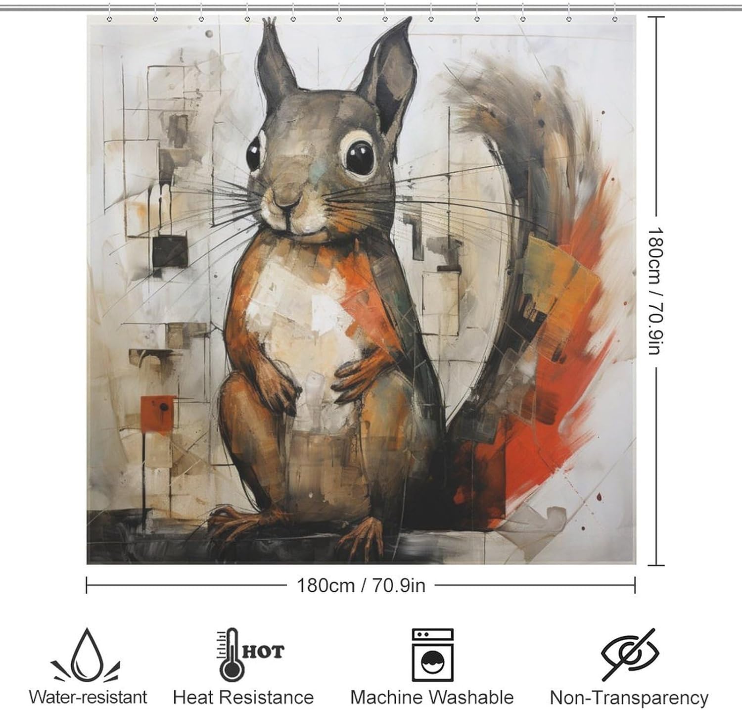 Squirrel Shower Curtain Set with 12 Hooks 72x72in