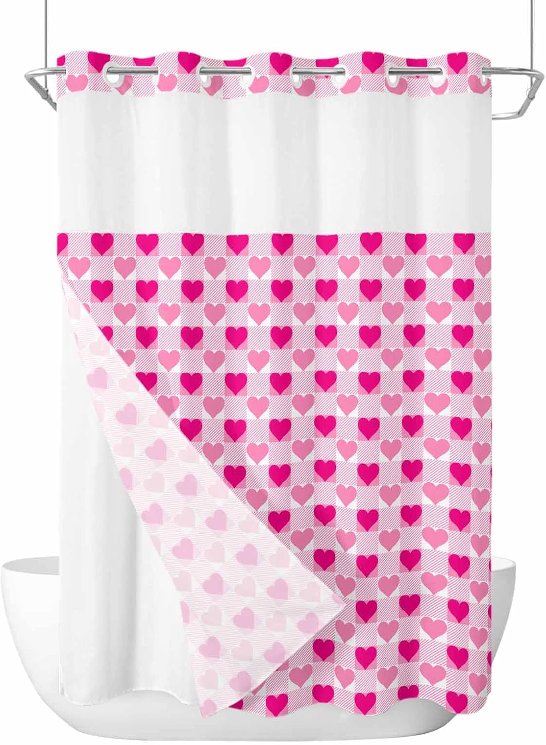 Anzona Valentine Plaid No Hook Shower Curtain Set 72x96