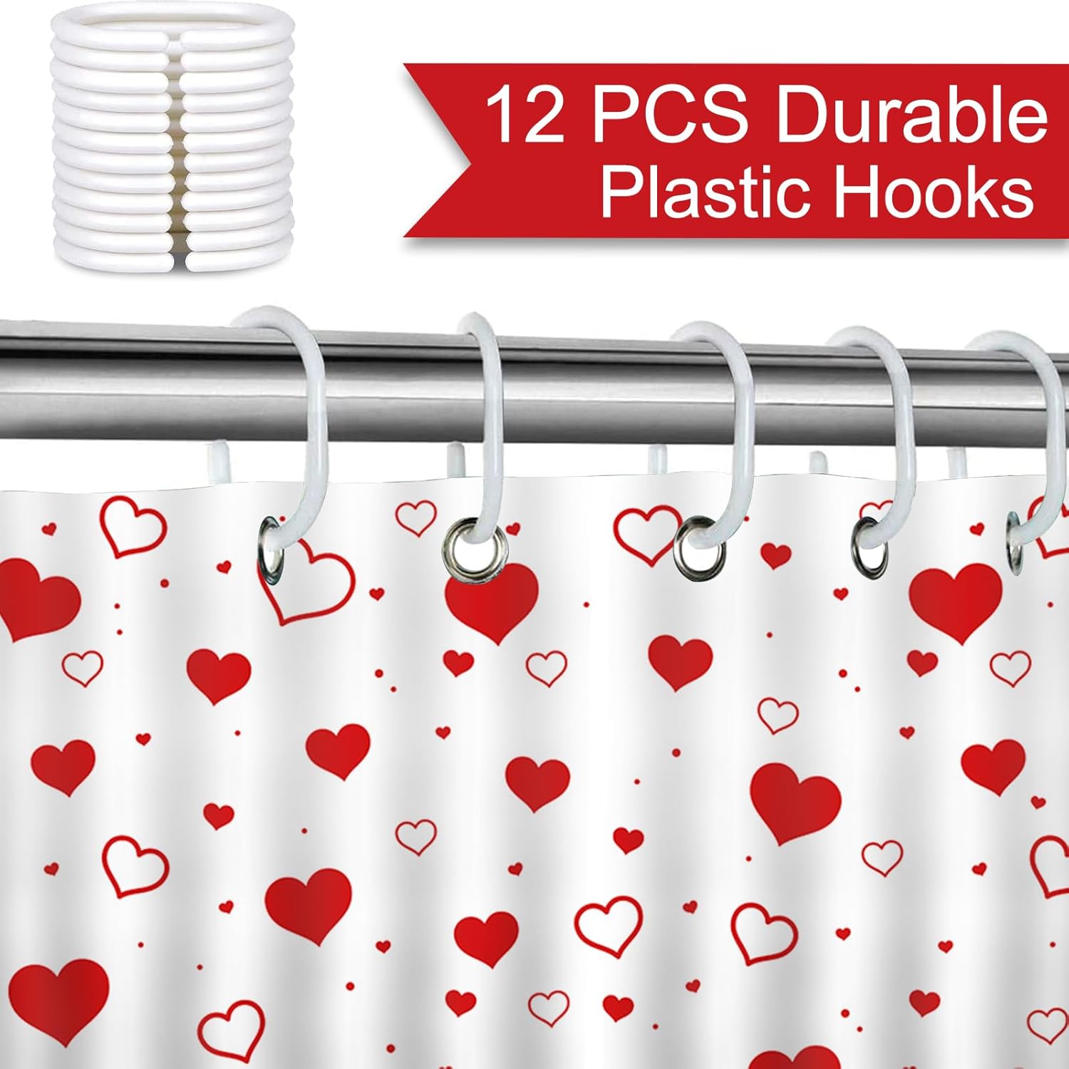 Mocsicka Red Heart Valentines Shower Curtain 72x72 Inches