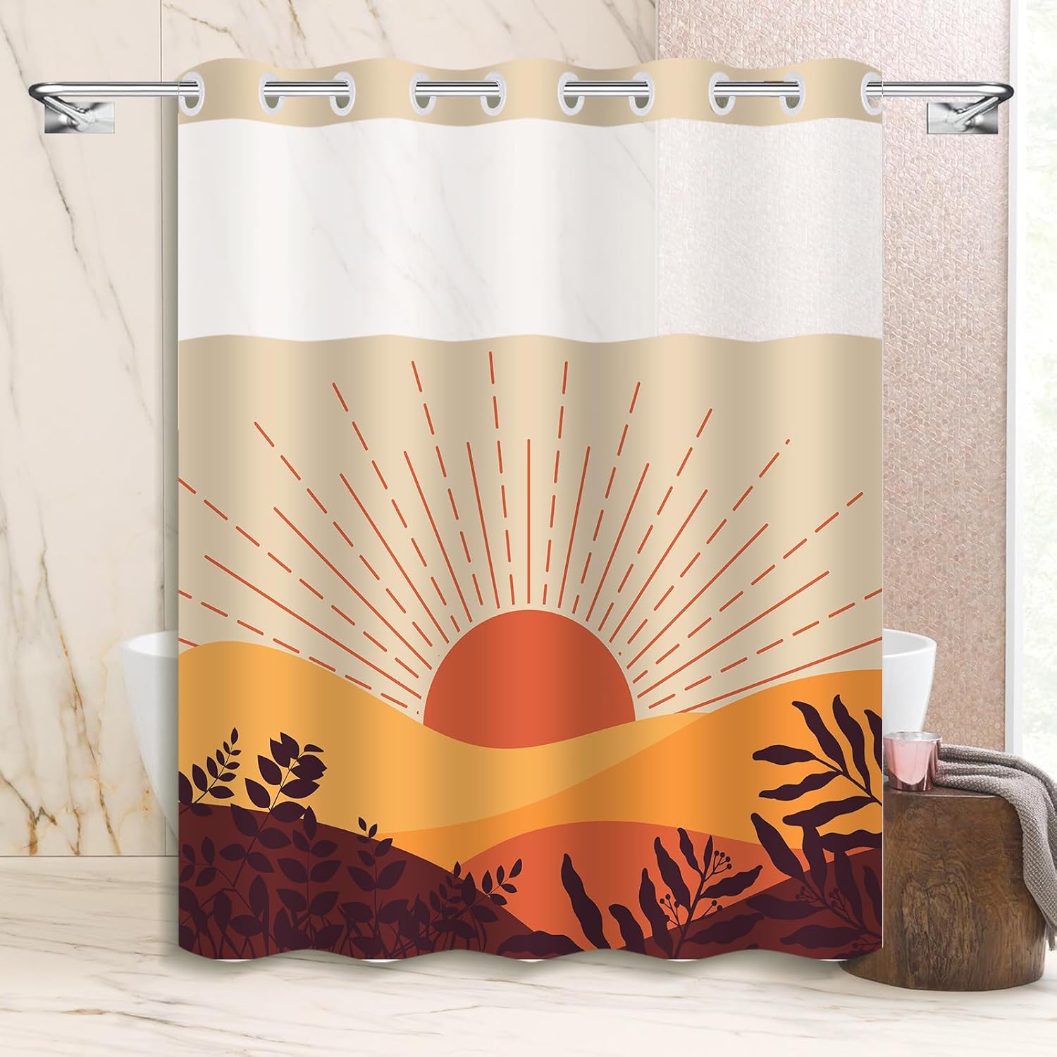 Boho Style Shower Curtain with Snap-In Liner 71x74in