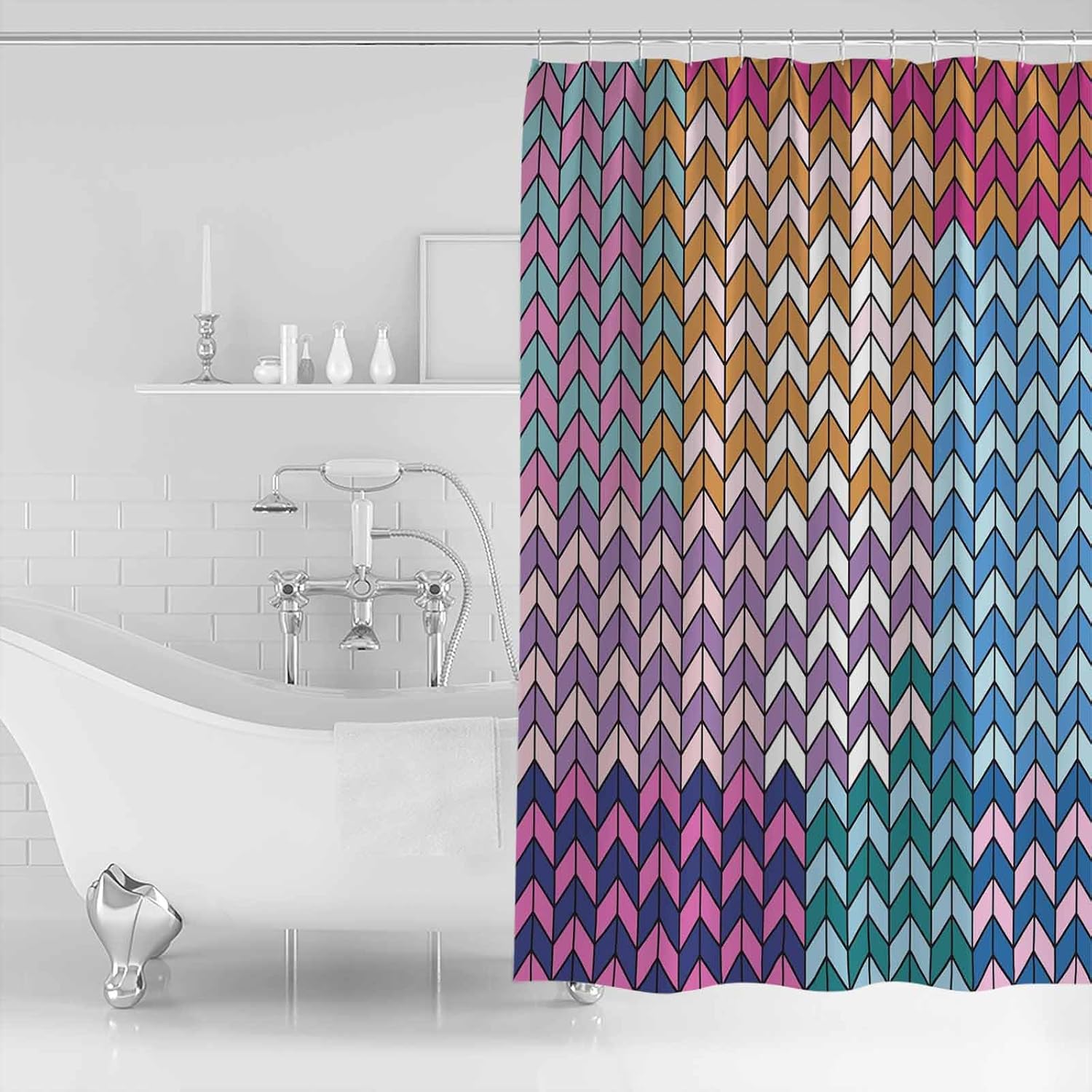 ZOE GARDEN Colorful Stripes Shower Curtain Set 1
