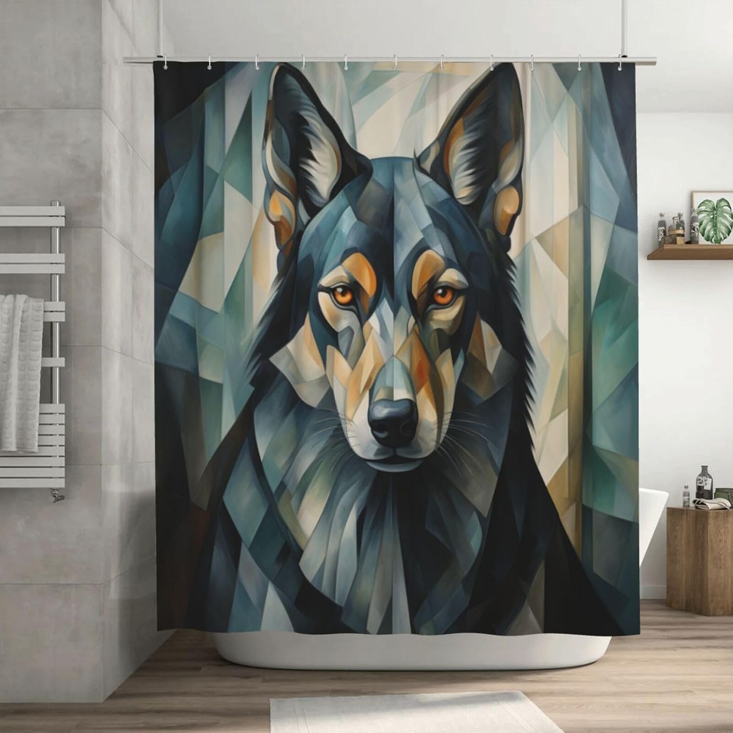 Black Dog Design Shower Curtain Set with 12 Hooks 72x72in