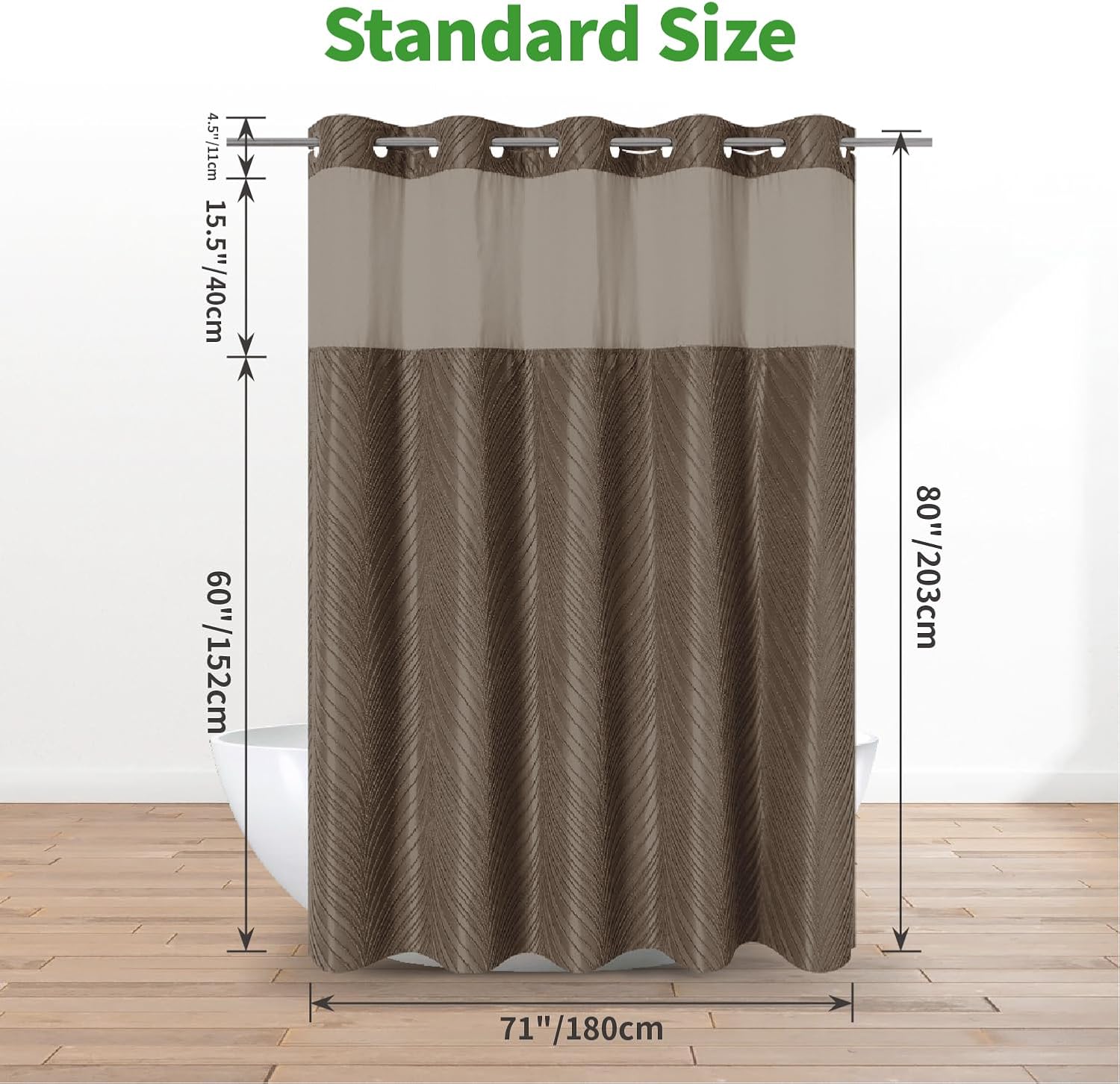 No Hook Boho Shower Curtain Set with Tufted Stripes and Snap Liner