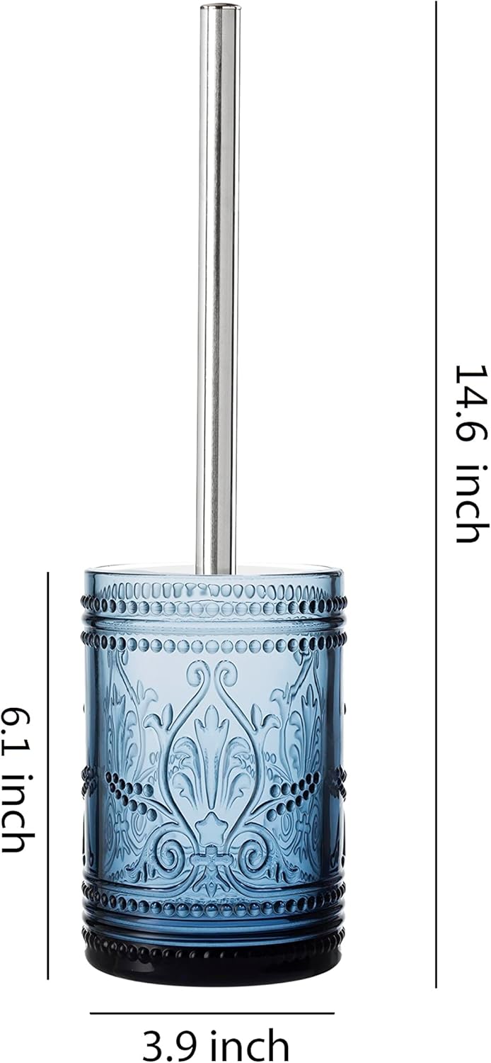 KMwares Glass Toilet Brush Set with Holder - Dark Blue