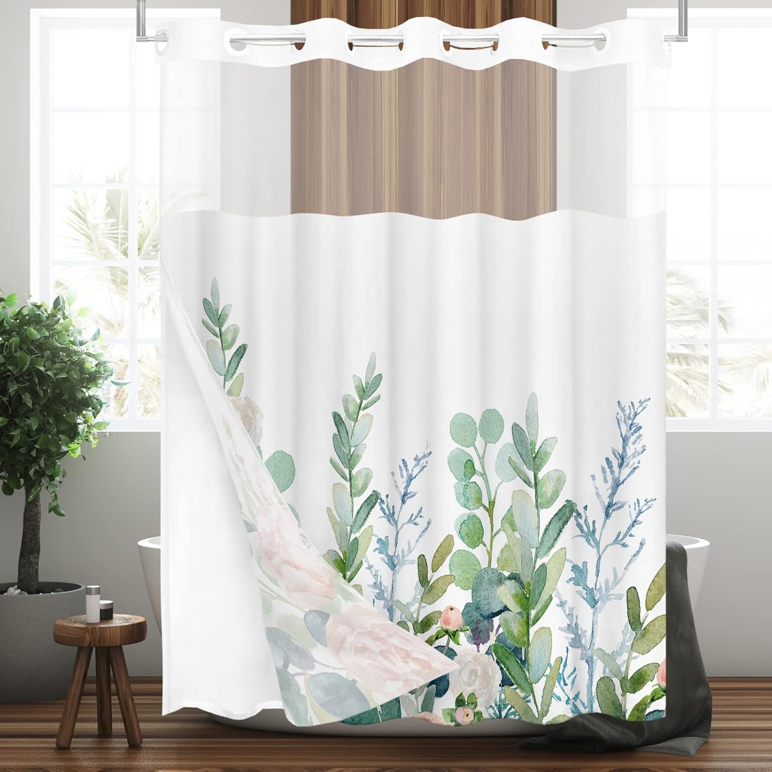 Tititex Snap-In Liner Floral Shower Curtain Set 72x72 Inch
