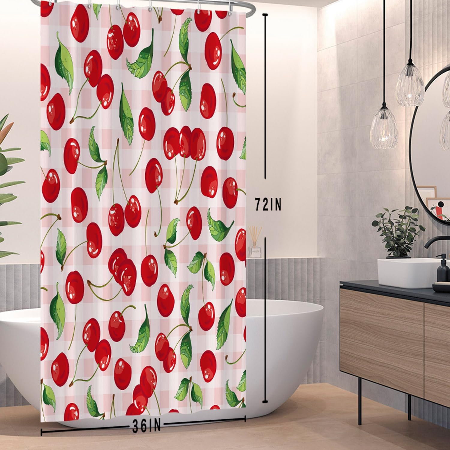 DASHAN Red Cherry Aesthetic Shower Curtain 72x72