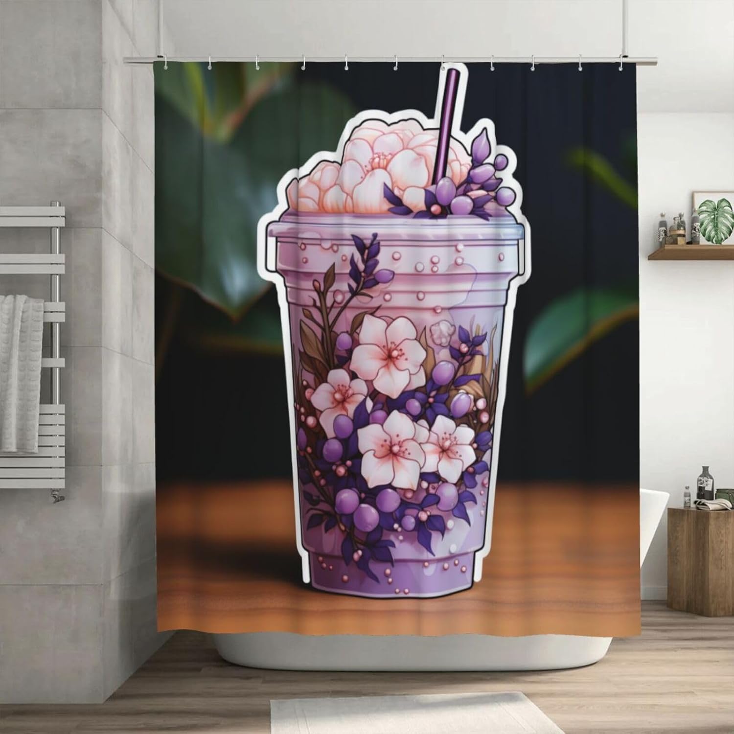 DAOWANGZUO Purple Flower Shower Curtain Set 1