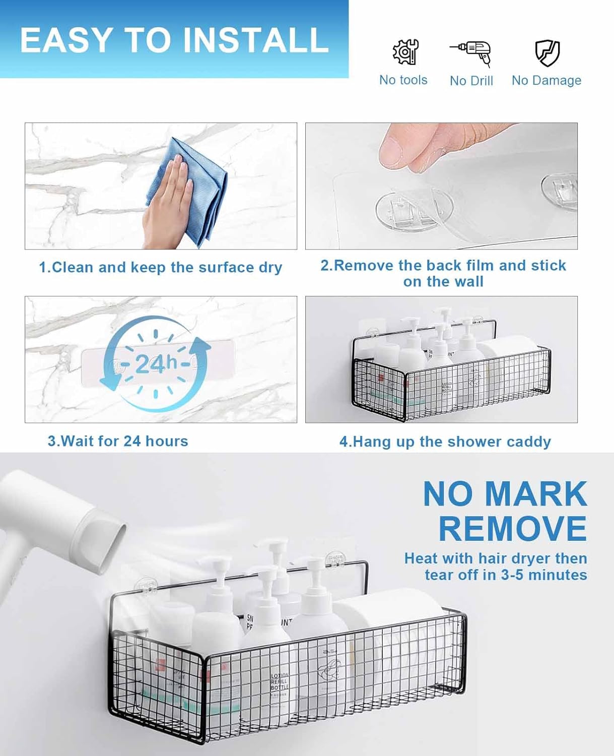 14 Pack Shower Caddy Adhesive Replacement Hooks