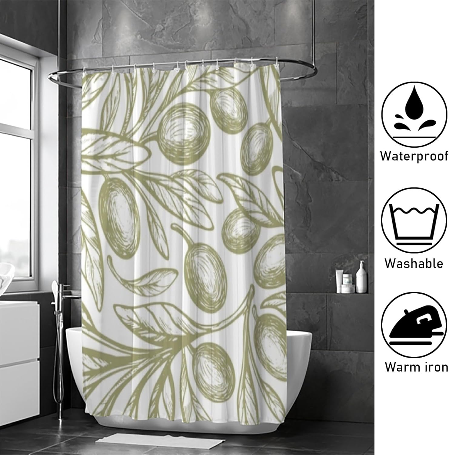 Hapuxt Shower Curtain with 12 Hooks Oliva Green 60x72in