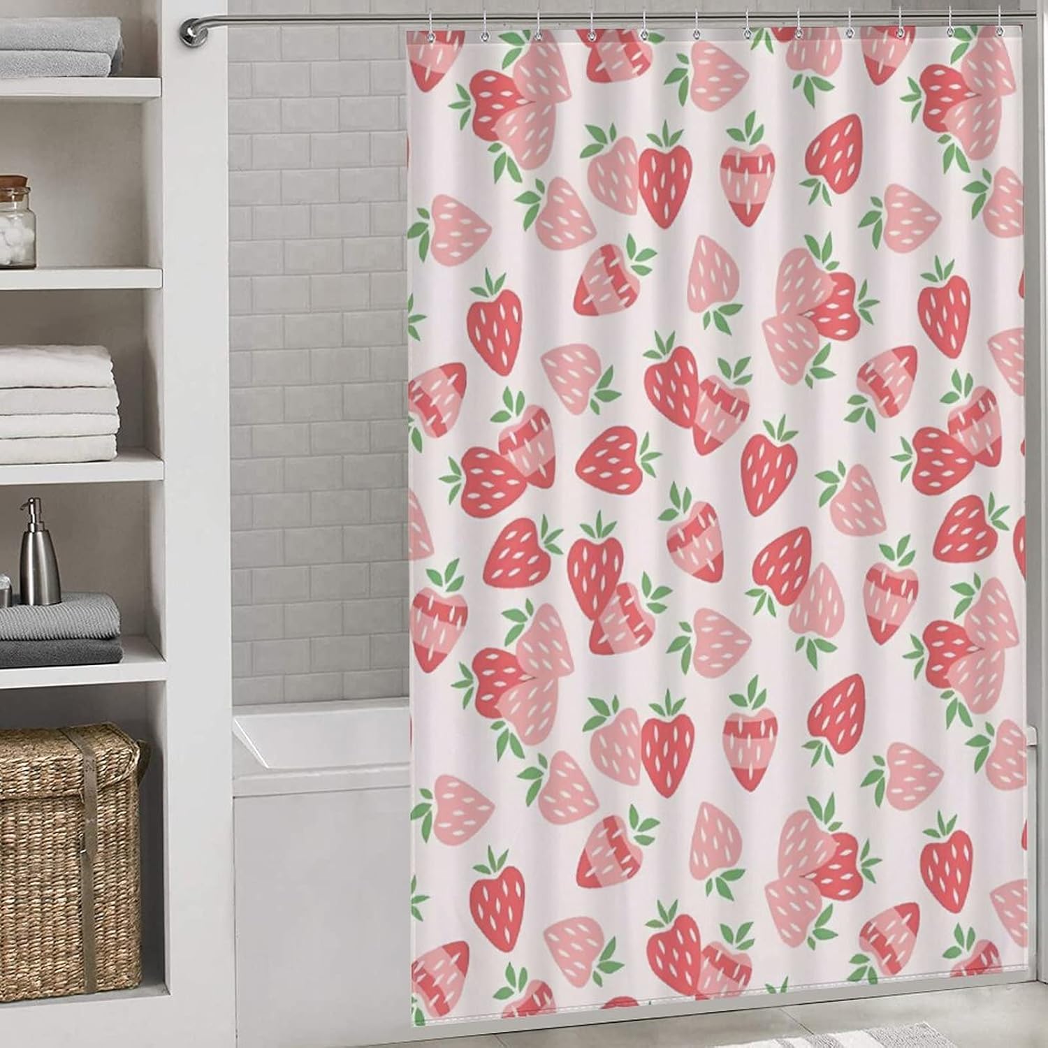 NIRATI Cute Strawberry Pink Shower Curtain 60x72