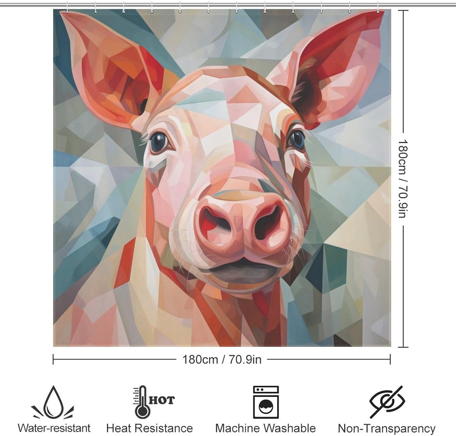 DAOWANGZUO Pig Shower Curtain Set 72x72in 1