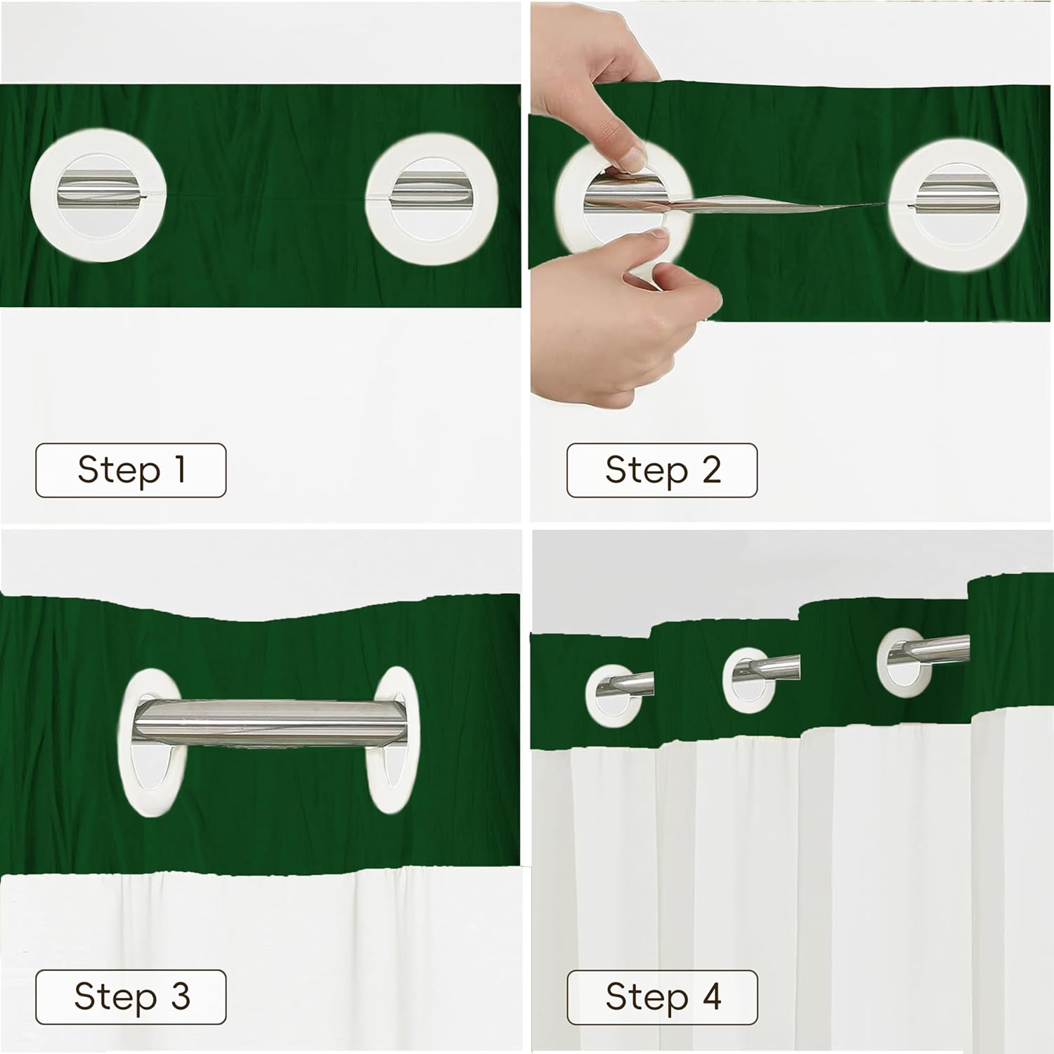 Dark Green Crumpled Texture Shower Curtain Set with Snap-in Liner