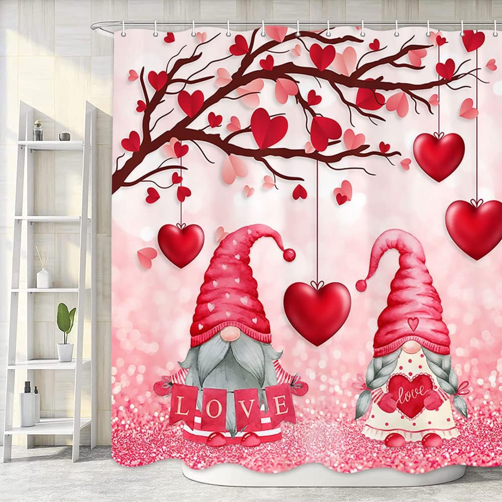 Pink Glitter Shower Curtain with Heart Design