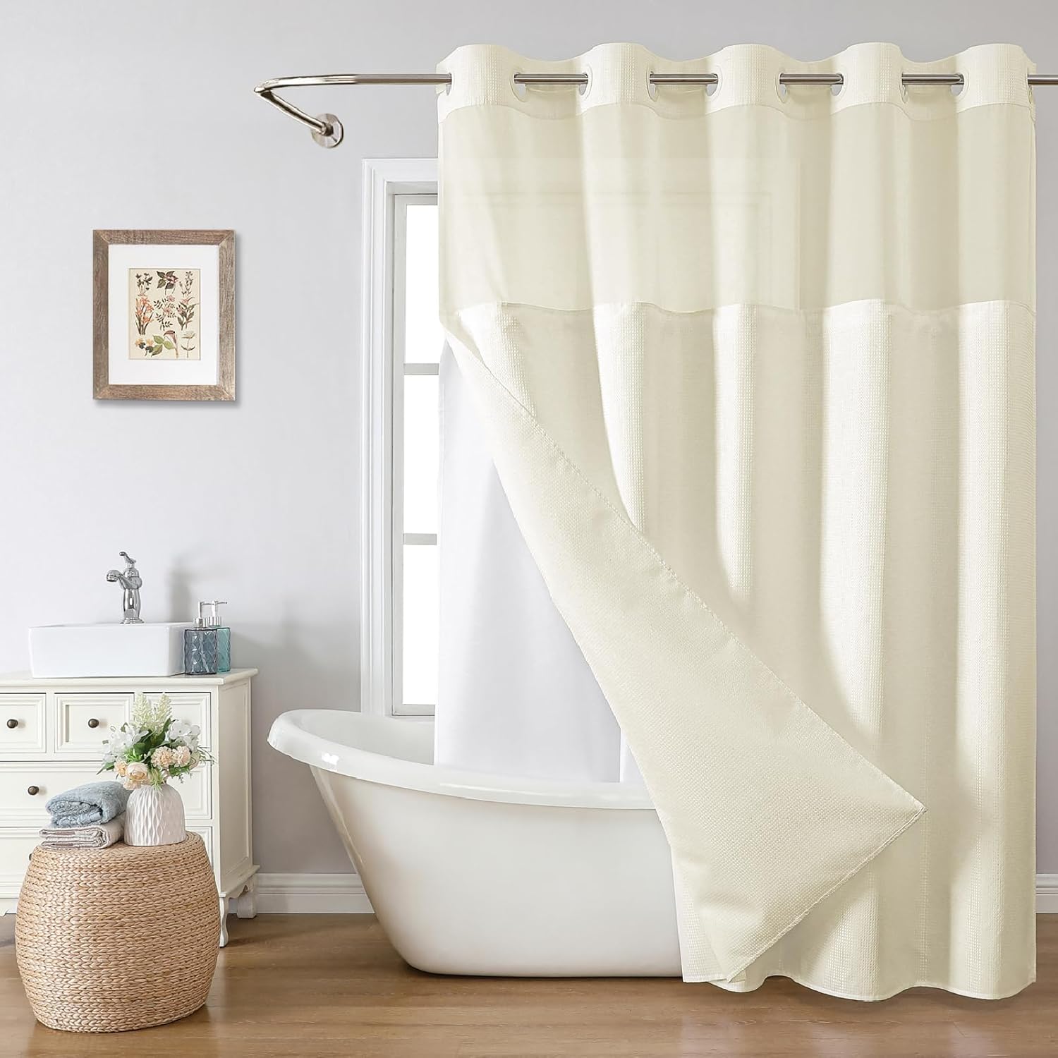 Eachope Extra Long Waffle Weave Shower Curtain Set