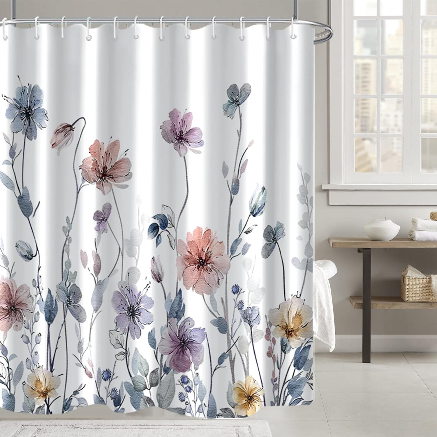 AWERT Watercolor Floral Shower Curtain 72x72inch