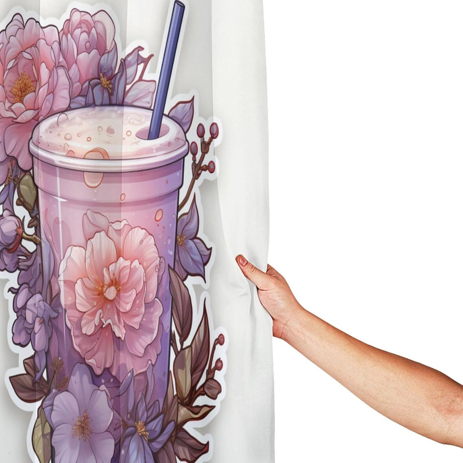 DAOWANGZUO Purple Flower Shower Curtain Set