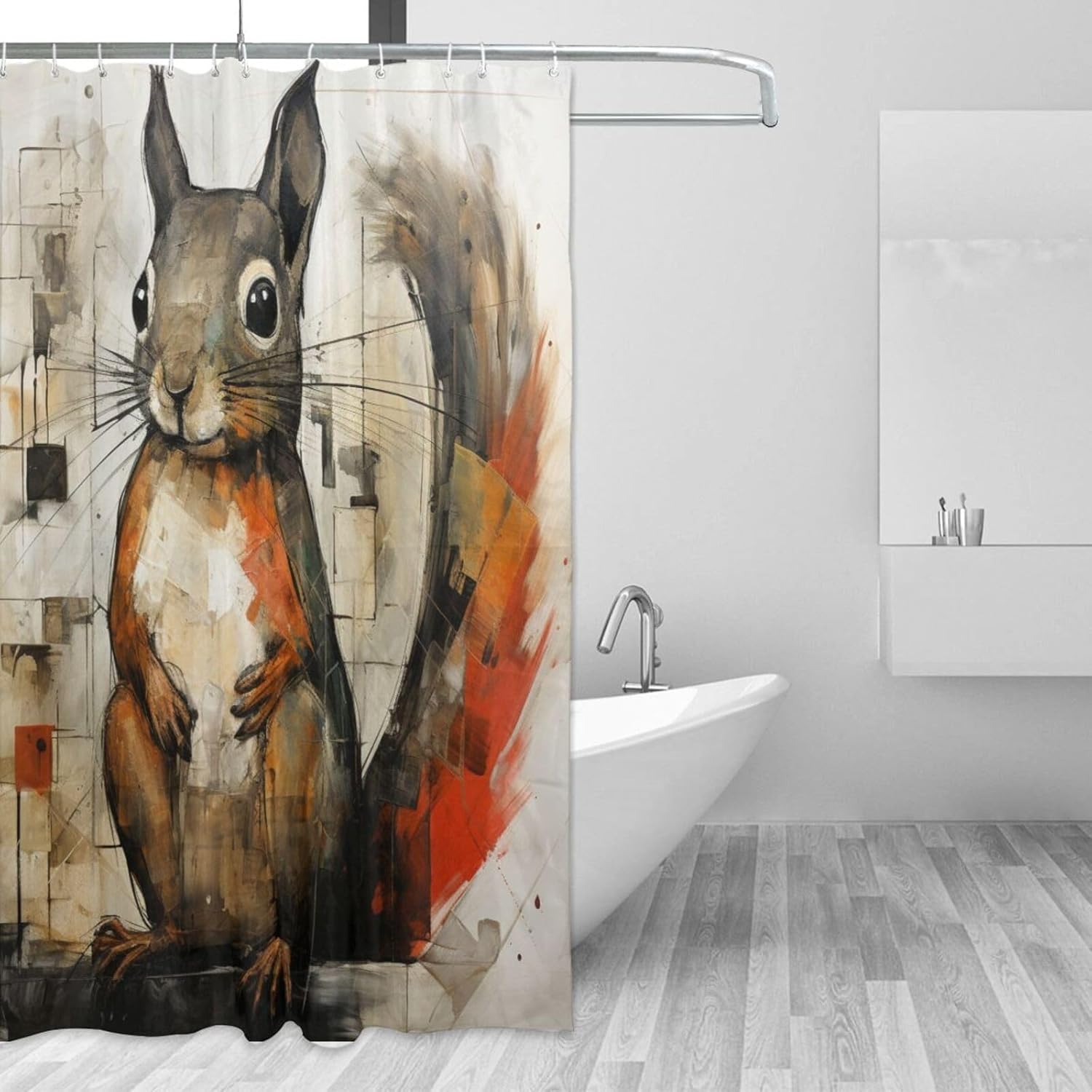 Squirrel Shower Curtain Set with 12 Hooks 72x72in