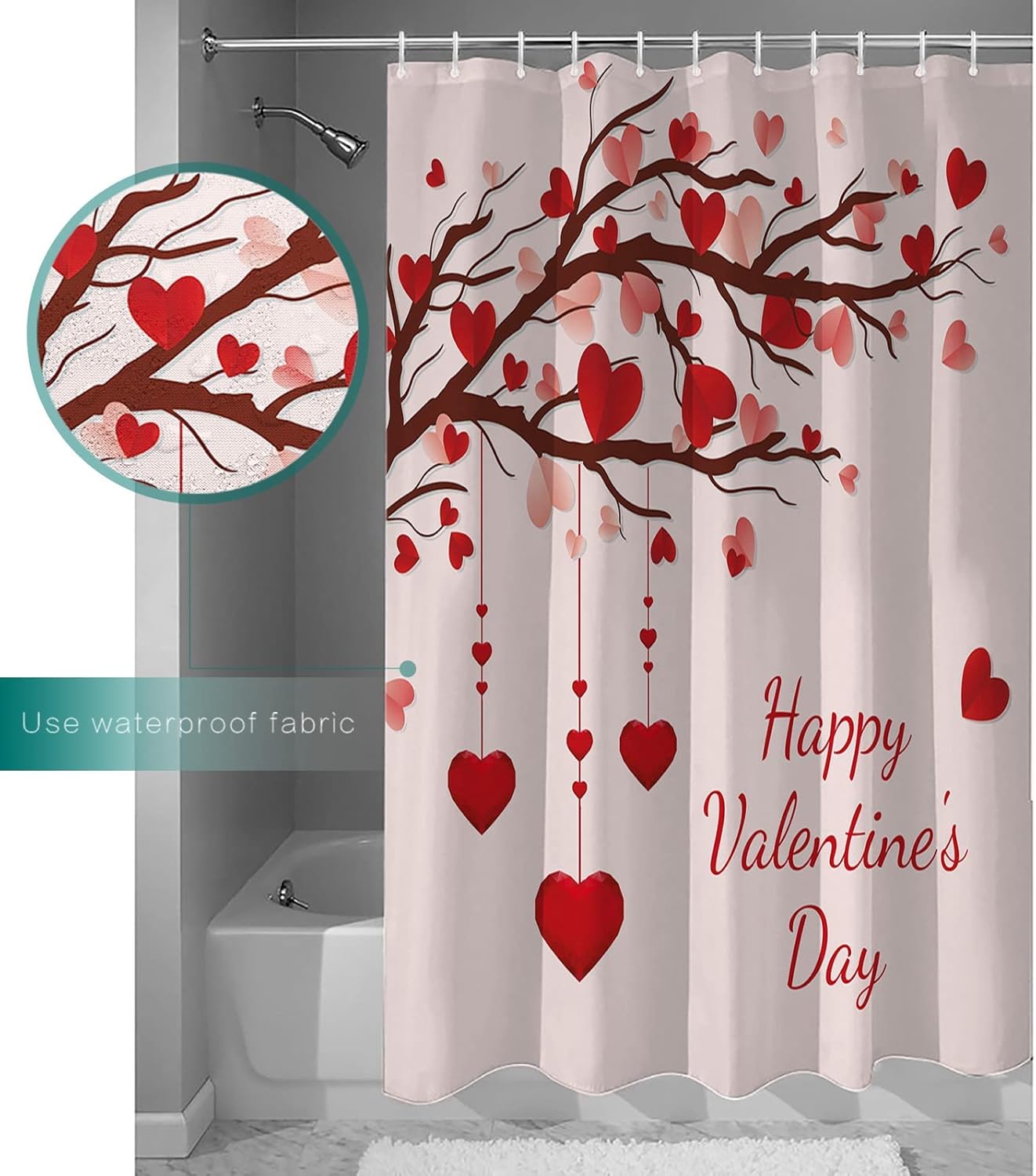 BestLives Valentines Day Waterproof Shower Curtain with Hooks 36x72inch