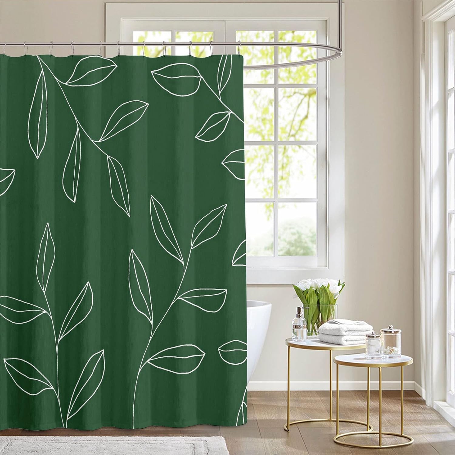 Qahing Green Plant Shower Curtain with Hooks