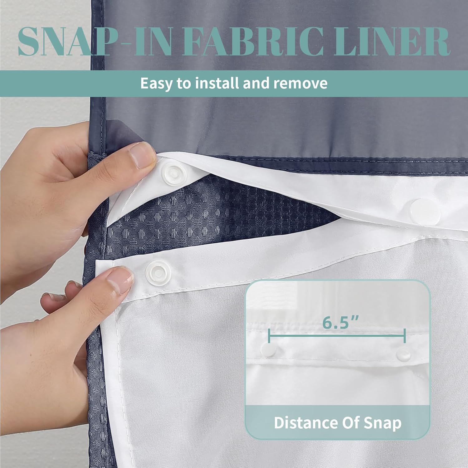 Navy Waffle Weave Shower Curtain Set with Snap-In Liner
