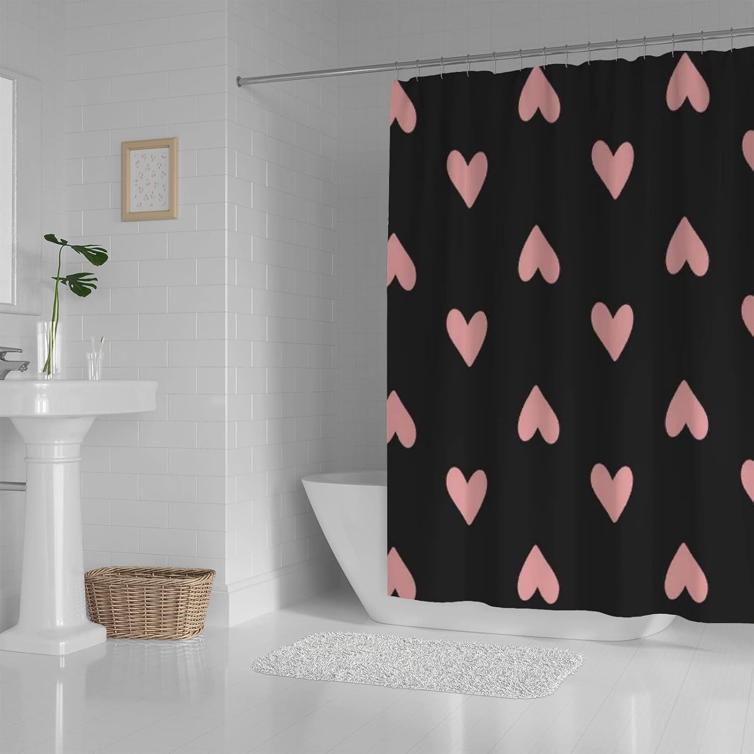 ZHIMI Shower Curtain Heart Design 60x72in Waterproof Washable with 12 Hooks