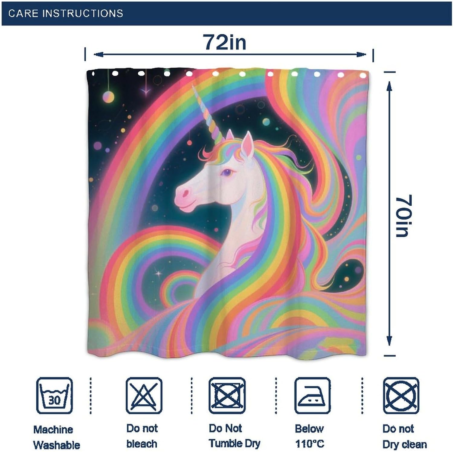 OXJOIIS Trippy Rainbow Unicorn Shower Curtain 72x70 Inch