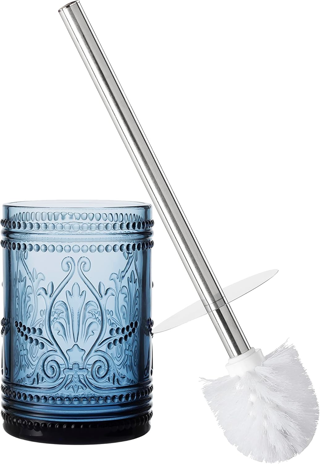 KMwares Glass Toilet Brush Set with Holder - Dark Blue