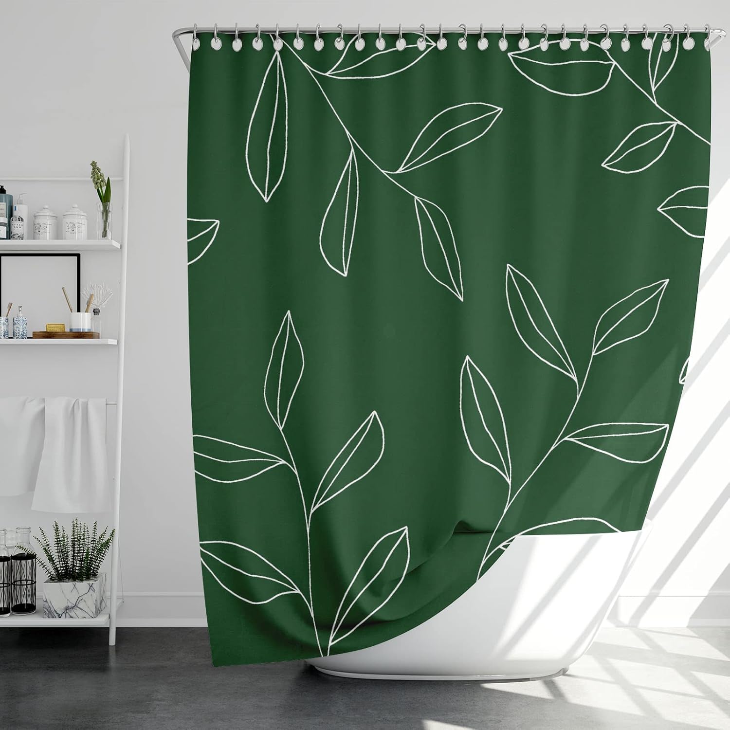 Qahing Green Plant Shower Curtain with Hooks