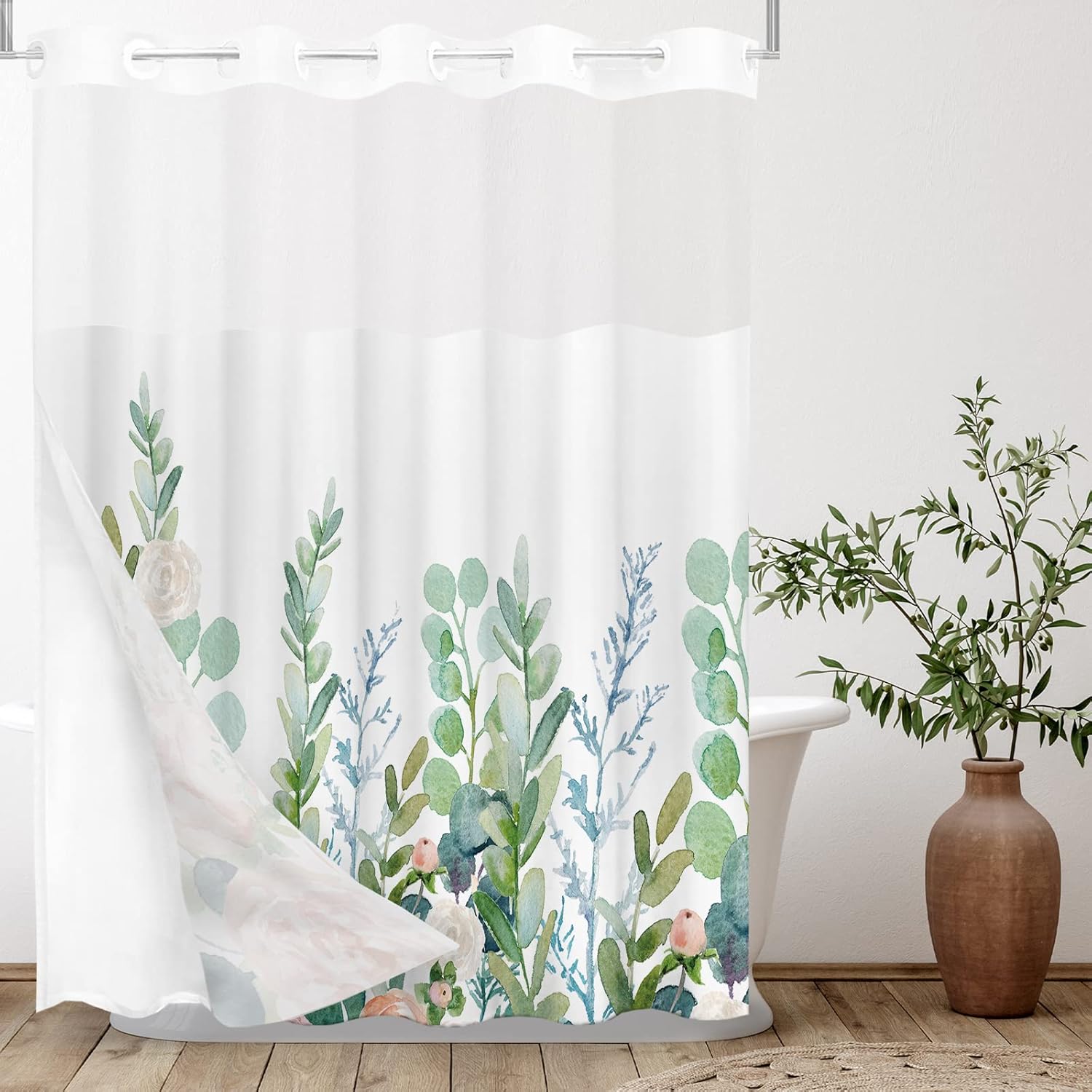 Tititex Snap-In Liner Floral Shower Curtain Set 72x72 Inch